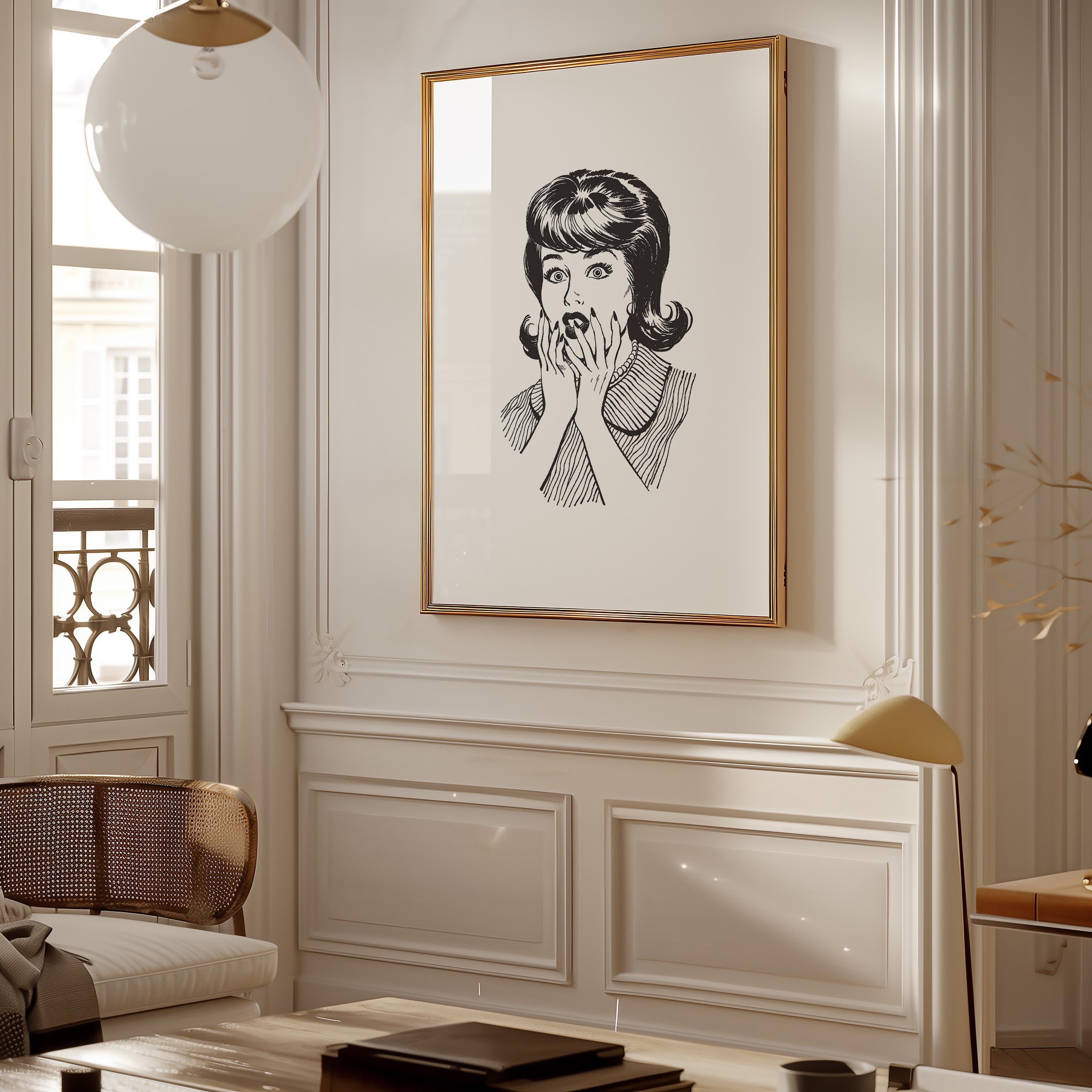 Abstract Gallery Wall, Vintage Girl Art, Black and White Art Print, Fun Girls Room Art, Bedroom Art, Simple Vintage Art, Retro Cartoon Art
