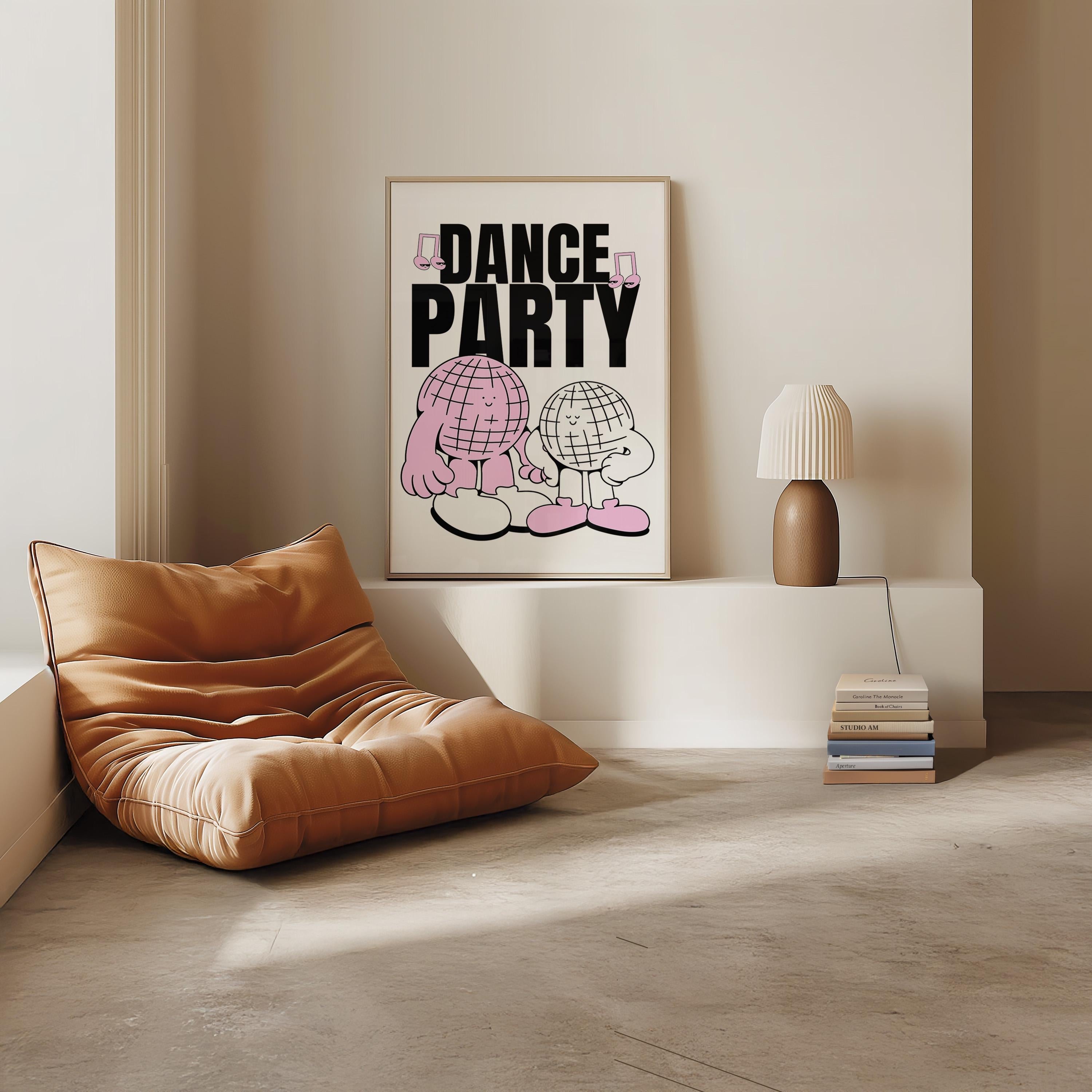Dance Party Art-Digital Prints-Retro Art Quote-Drink Art-Kitchen Art Print-Kitchen Art-Disco Ball Art Print-Mirrorball Cartoon Print