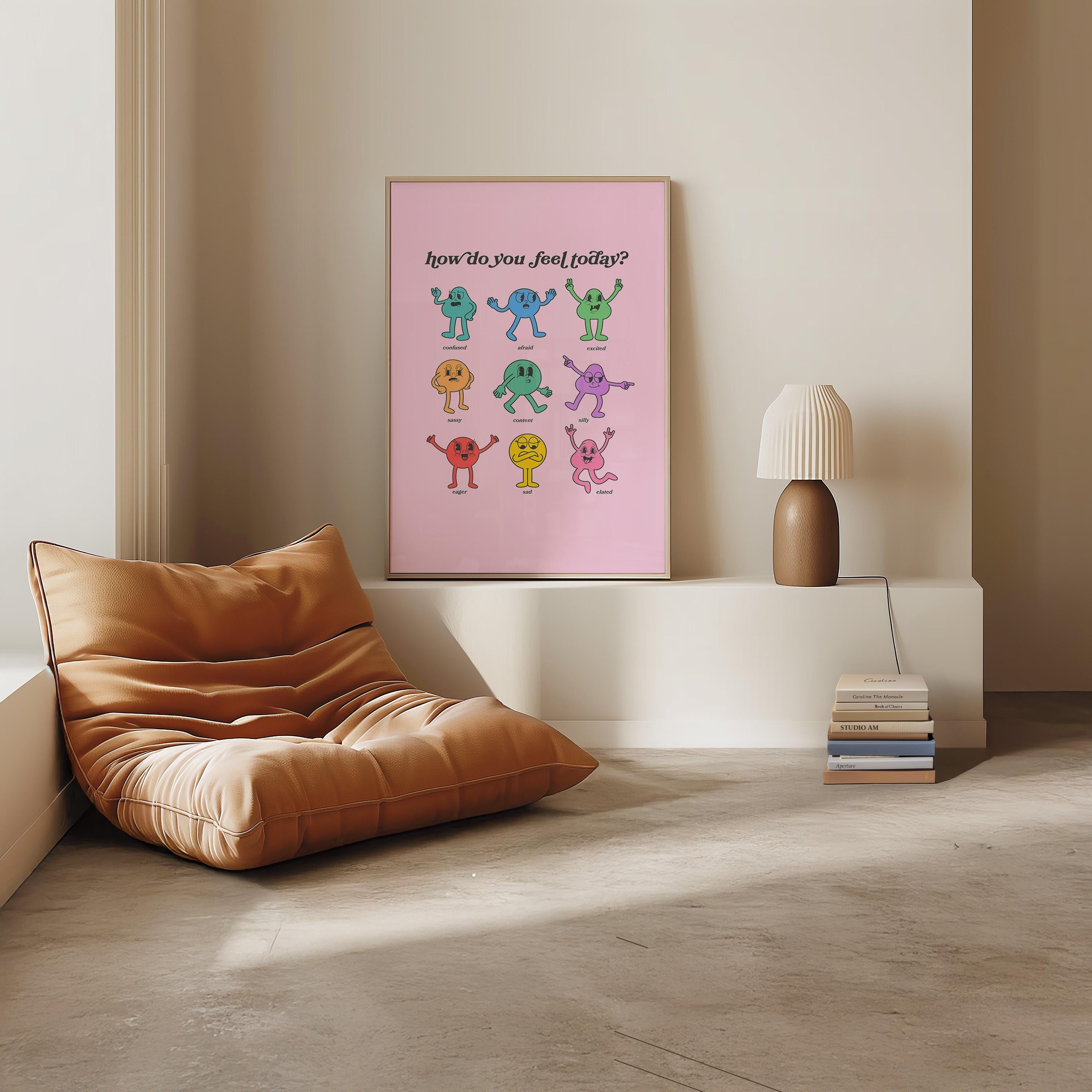 How Do You Feel Today? Retro Quote, Digital Prints Wall Art, Digital Prints, Emotions Art Prints, Mood and Feelings Poster, School Posters