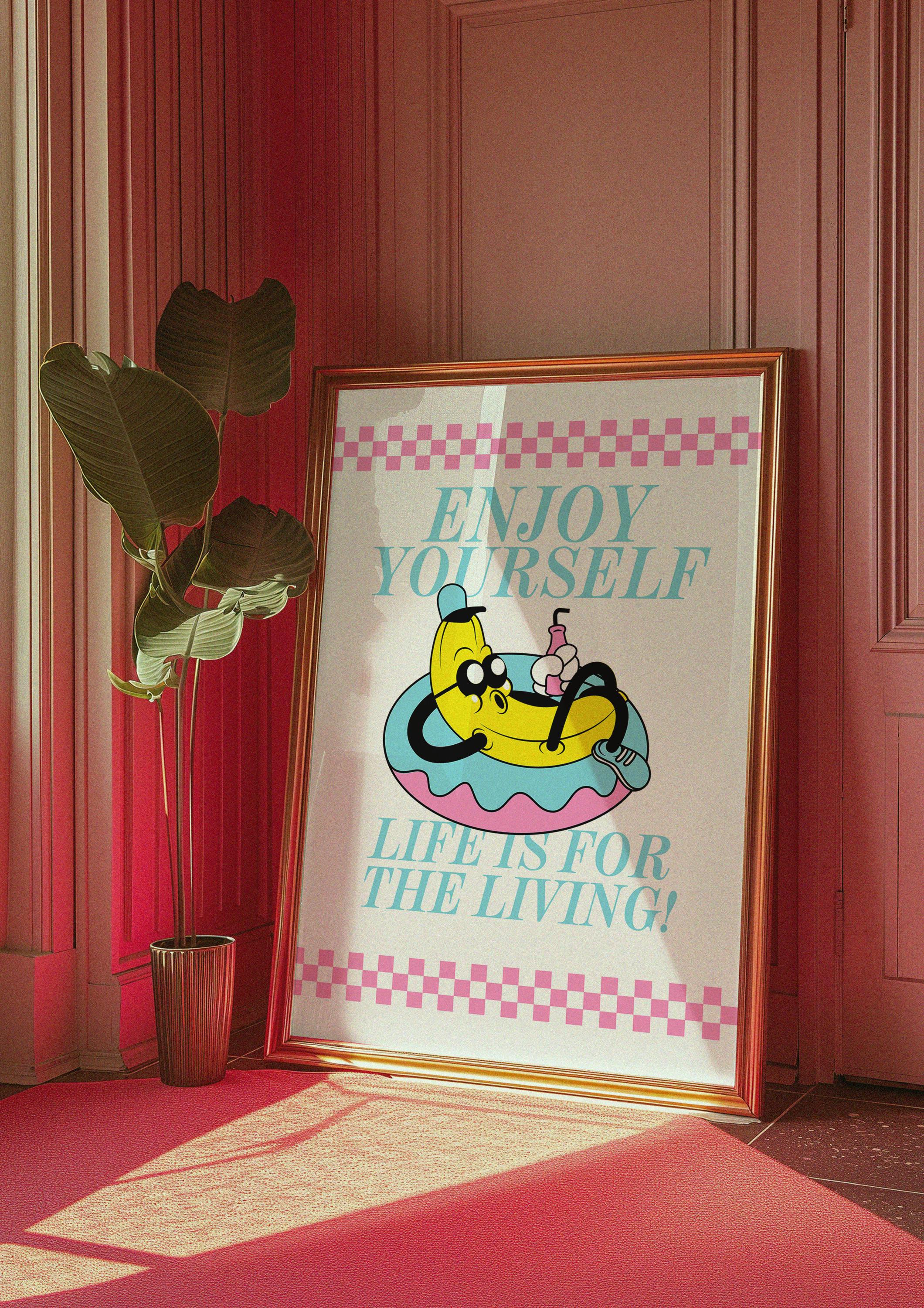 Cute Kids Wall Art, Retro Cartoon Poster, Retro Quote Print, Cartoon Prints, Kid Art, Enjoy your life art, gs print shoppe, retro doodle art