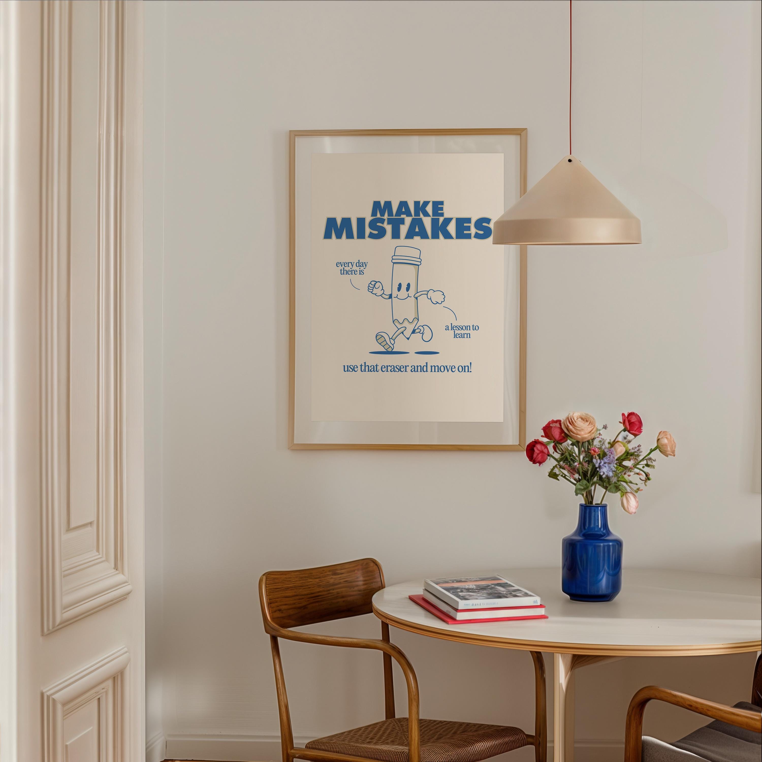 Classroom Art,Kids Room Art,Downloadable Print,Cartoon Art Print,Make Mistakes Print,Trendy Posters,Vintage Mascot Art,Cute Positive Art