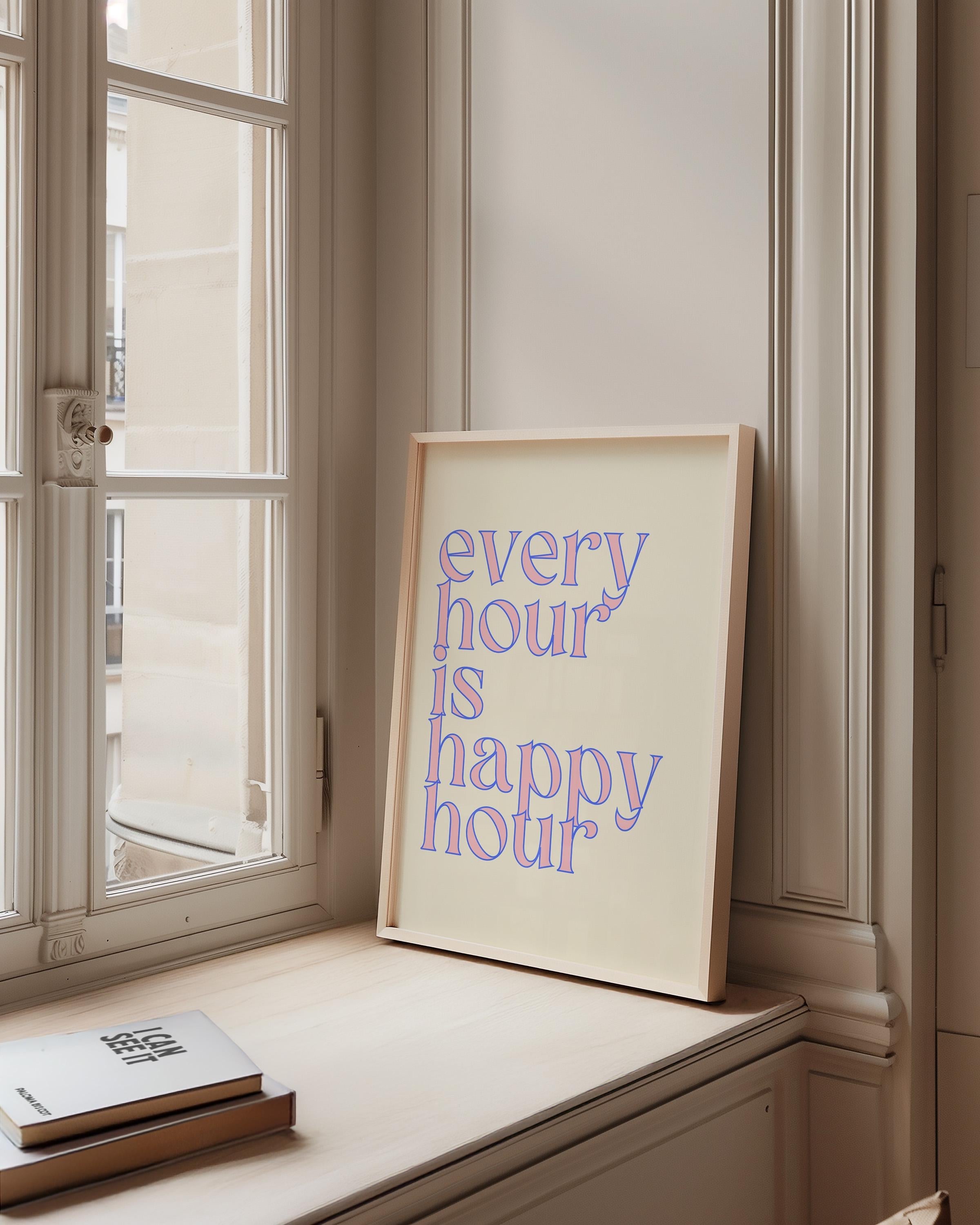 Happy Hour Print, Cheers Print, Bar Cart Wall Decor, Digital Download, Trendy Bar Kitchen Decor, Bar Cart Art, Happy Hour Wall Art