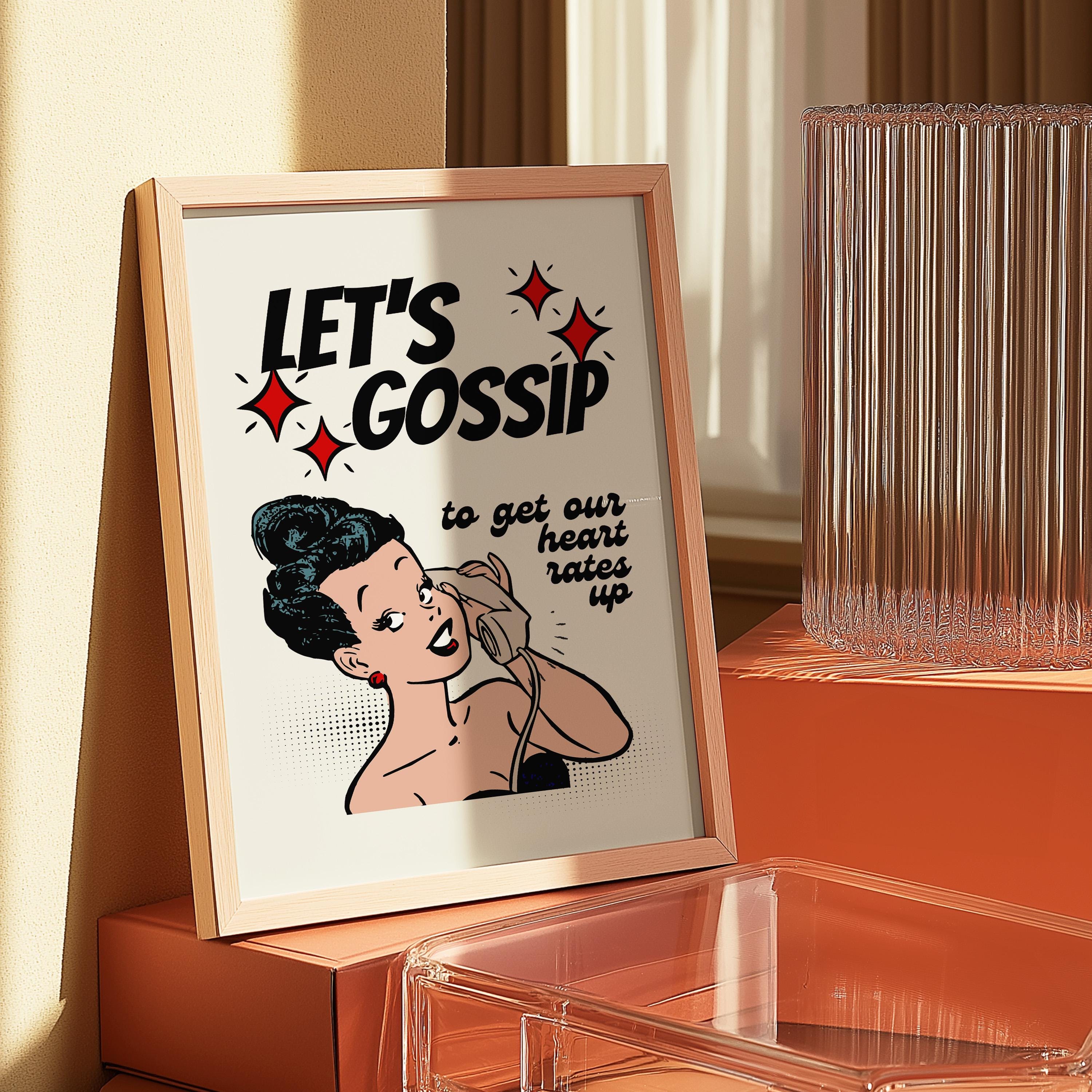 Let's Gossip-Digital Prints-Wall Art Print-Retro Cartoon Art-Downloadable Print-Bar Art Prints-Living Room Decor-Funny Wall Art-Trendy Art