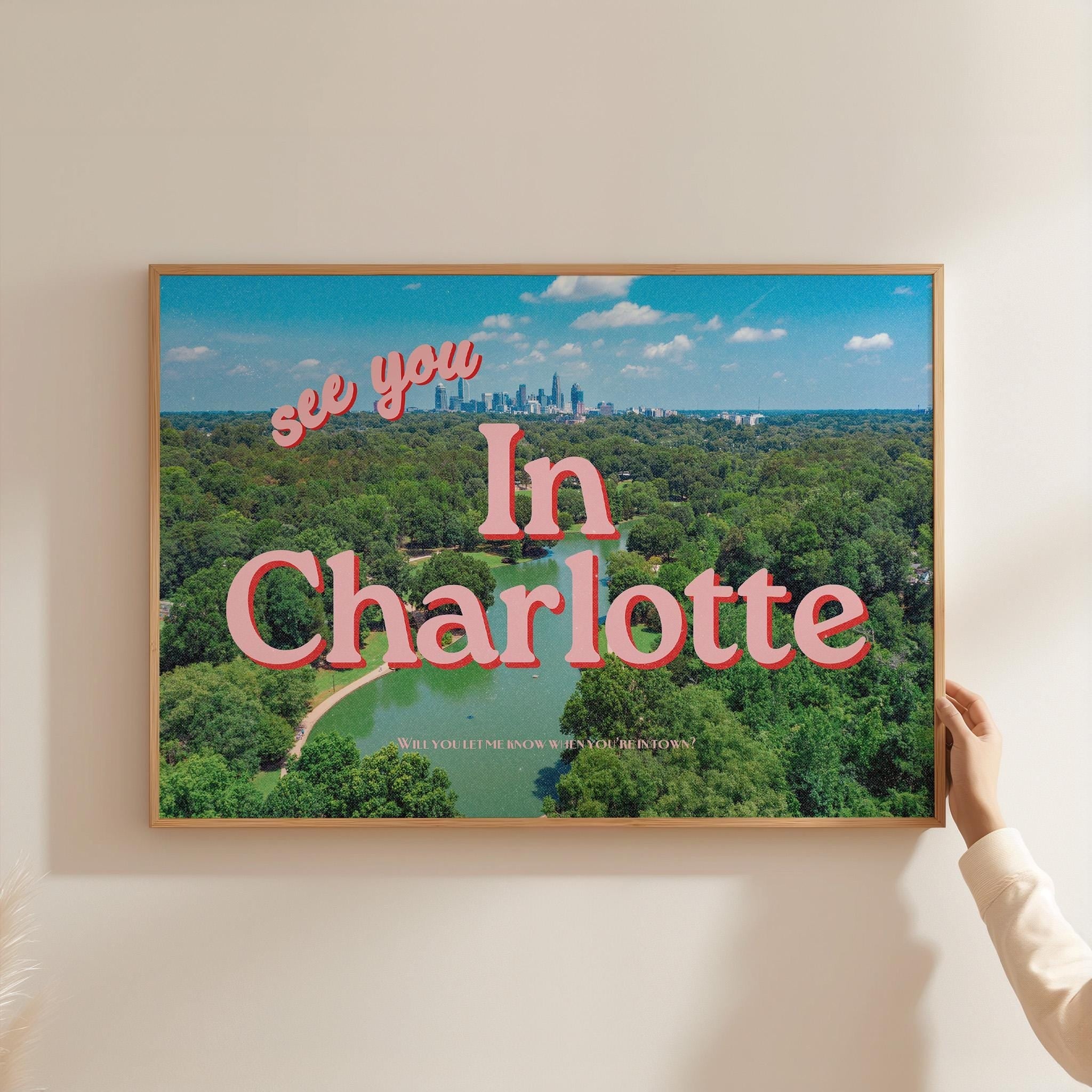 North Carolina Prints, See you in Charlotte, Retro Charlotte Prints, Preppy Art, Charlotte Art poster, North Carolina Art Poster, NC Poster