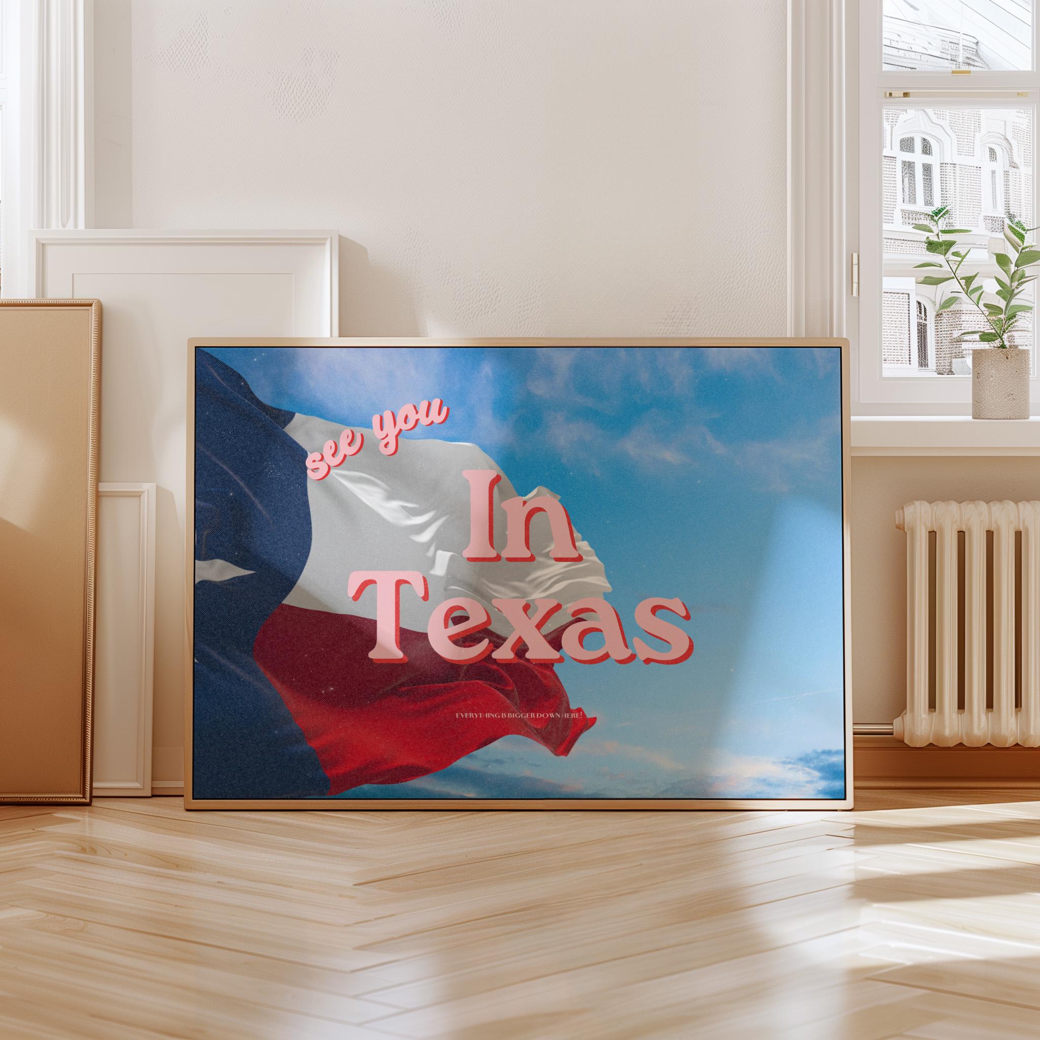 Texas Art Print, Digital Art Prints, See you in Texas, Retro Texas Prints, Retro Photo Art Print, Postcard Art, Trendy Prints, Texas Posters
