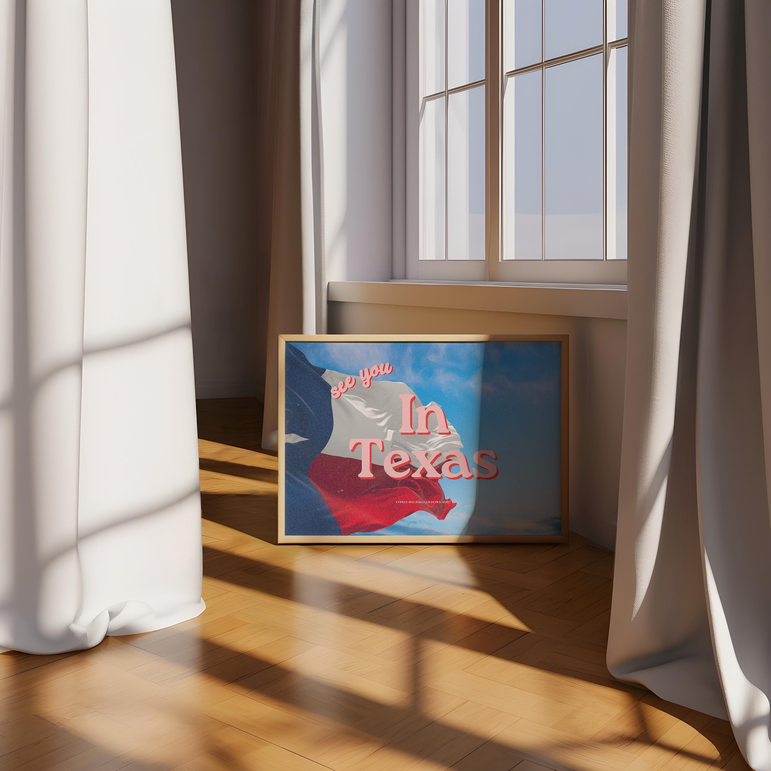 Texas Art Print, Digital Art Prints, See you in Texas, Retro Texas Prints, Retro Photo Art Print, Postcard Art, Trendy Prints, Texas Posters