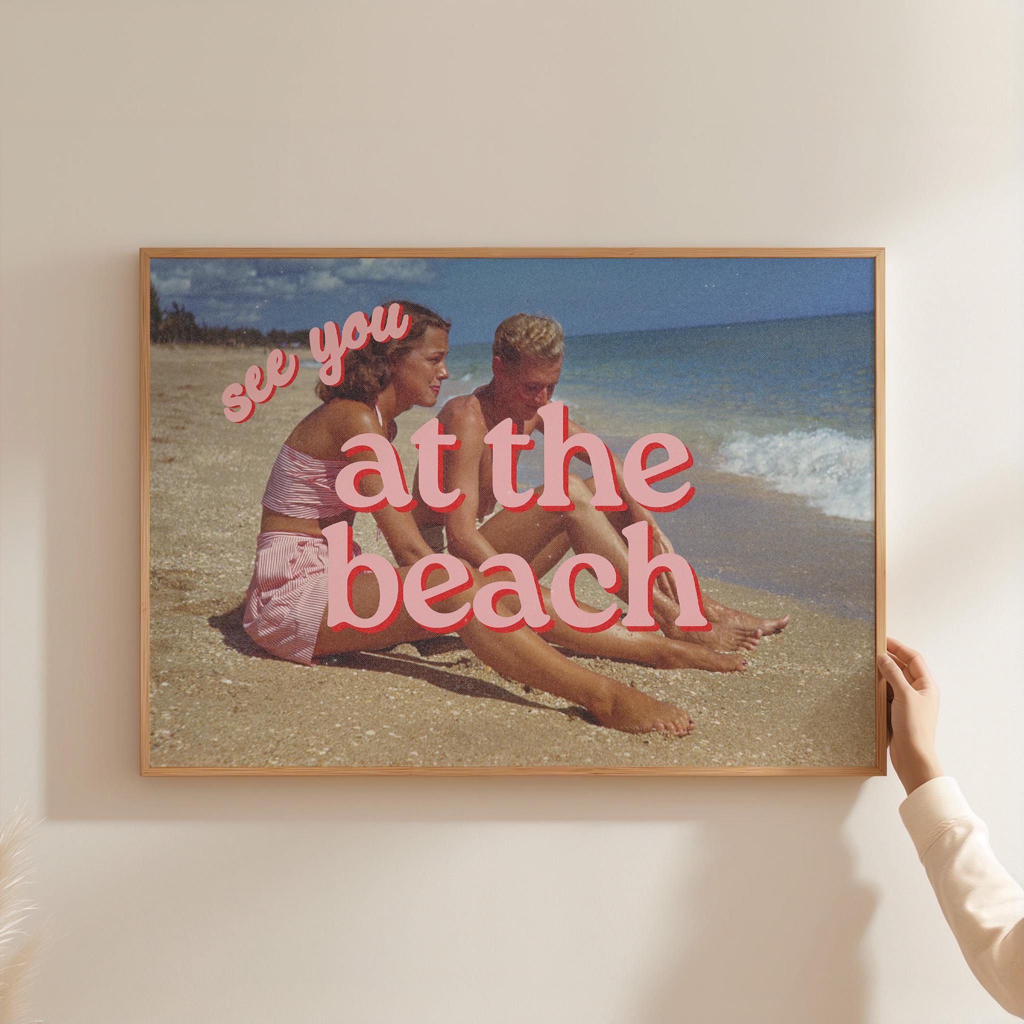 See you at the beach, vintage photo print, retro photo art, beach art print, beach decor, retro beach decor, gs print shoppe