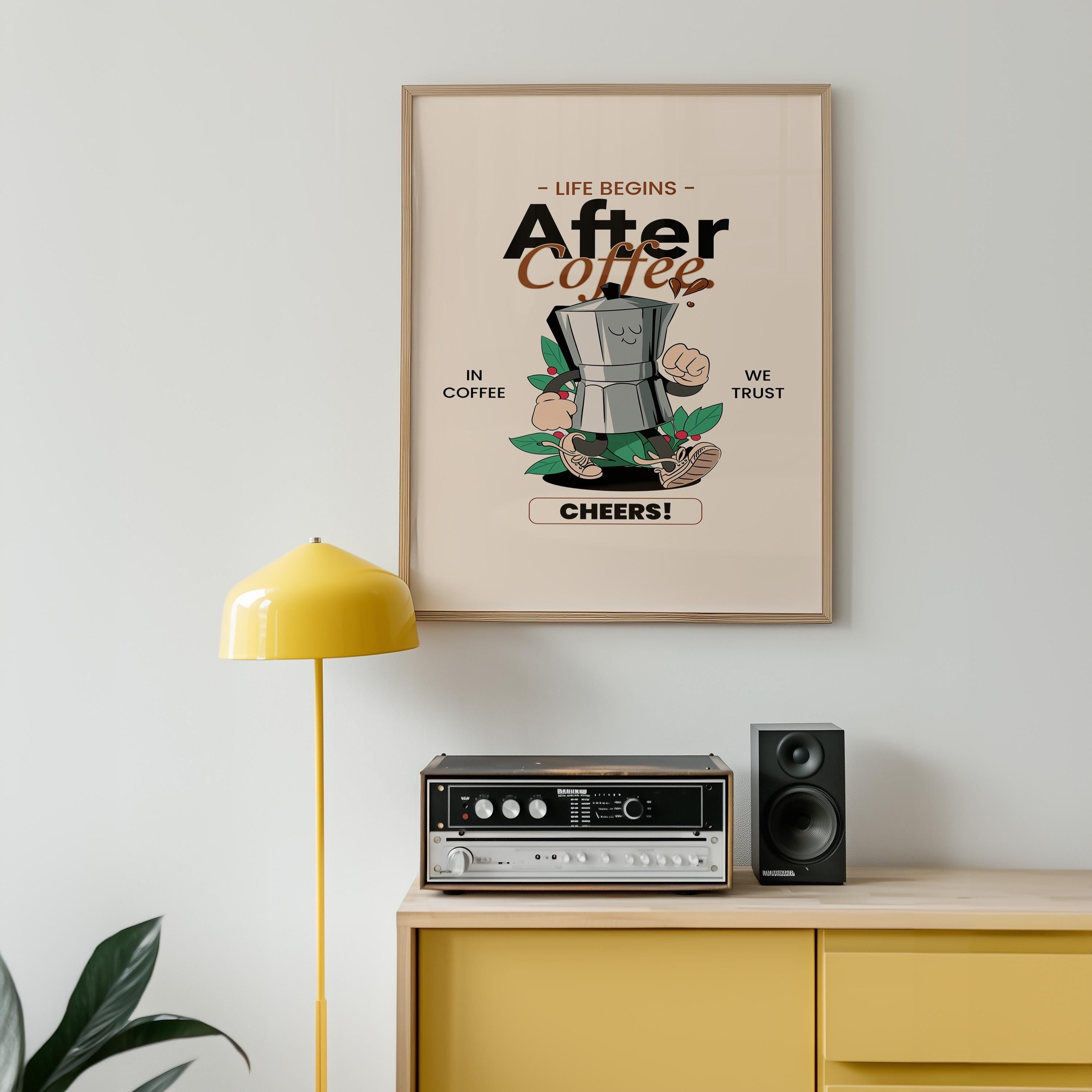 Coffee Art Print, Kitchen Poster, Cute Coffee Art, Coffee Cartoon, Coffee Cartoon Art, Retro Wall Art, Coffee Bar Art, Office Wall Art Print