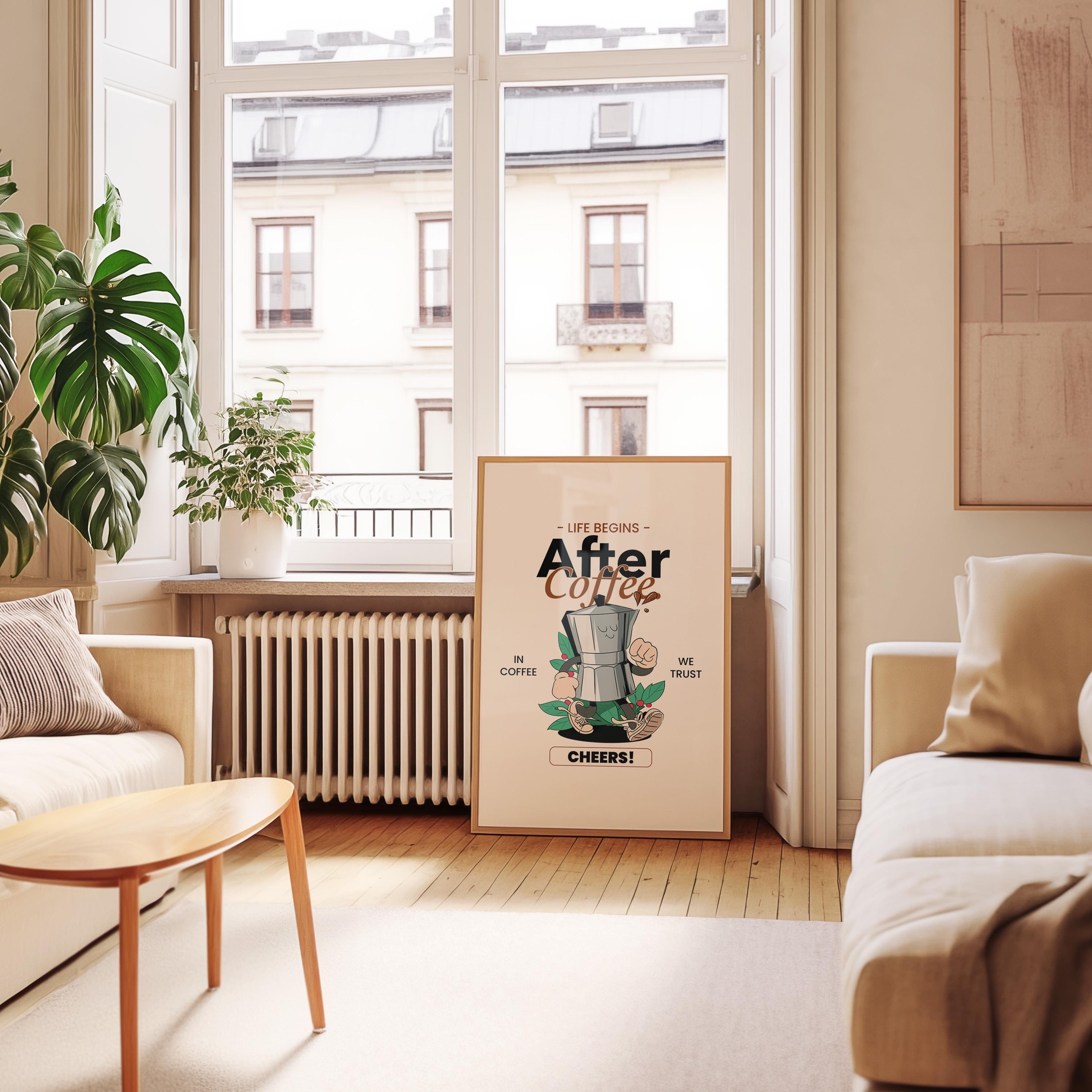 Coffee Art Print, Kitchen Poster, Cute Coffee Art, Coffee Cartoon, Coffee Cartoon Art, Retro Wall Art, Coffee Bar Art, Office Wall Art Print