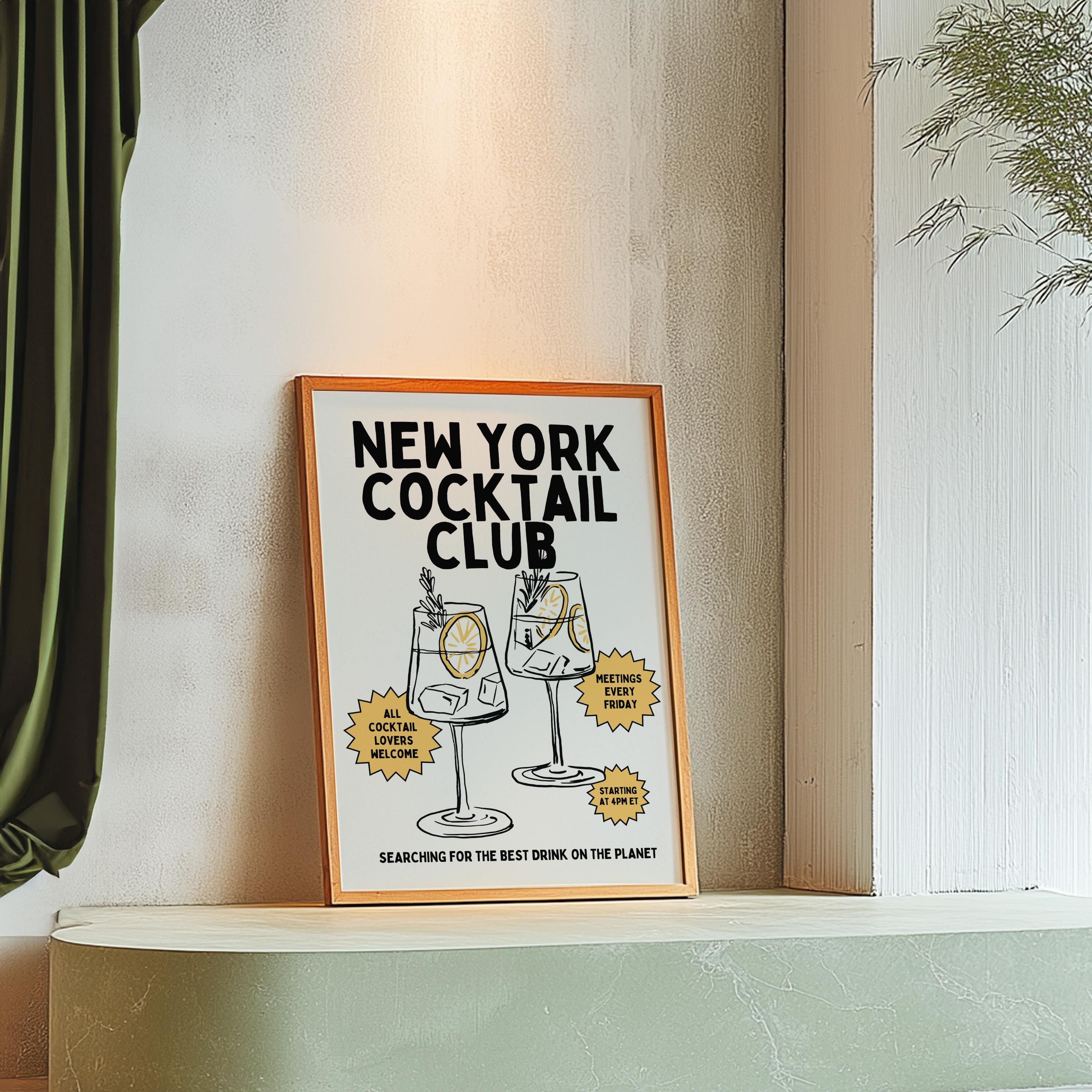 New York Cocktail Club, Digital Prints-Wall Art-Cocktail Art Print-New York Art-bar cart accessories-Cocktail Art-Bar Cart Prints