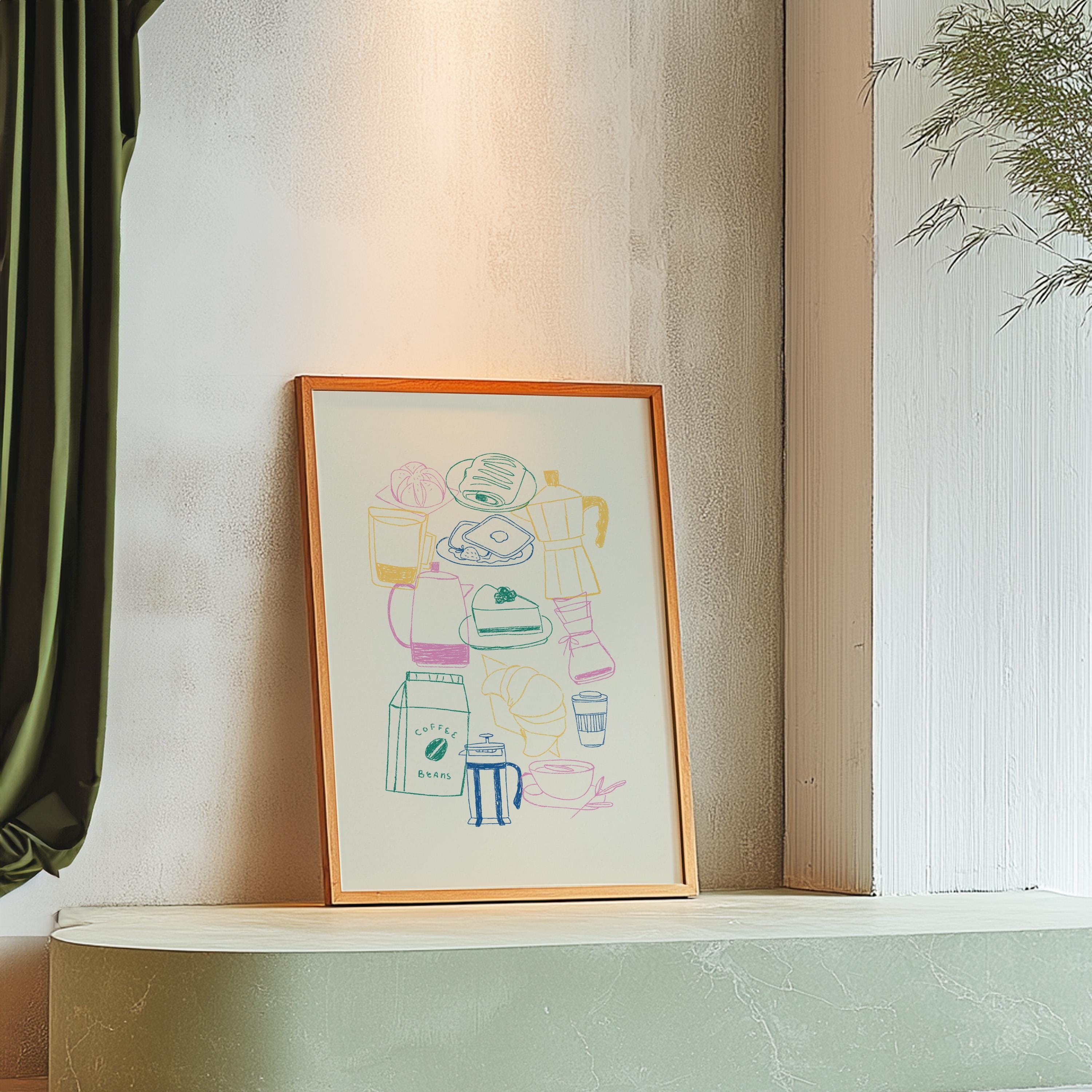 Coffee Sketch Art-Digital Prints-Retro Art Quote-Office Art-Kitchen Art-Coffee Art Print-Coffee doodle Print-Retro Wall Art, GS Print Shoppe