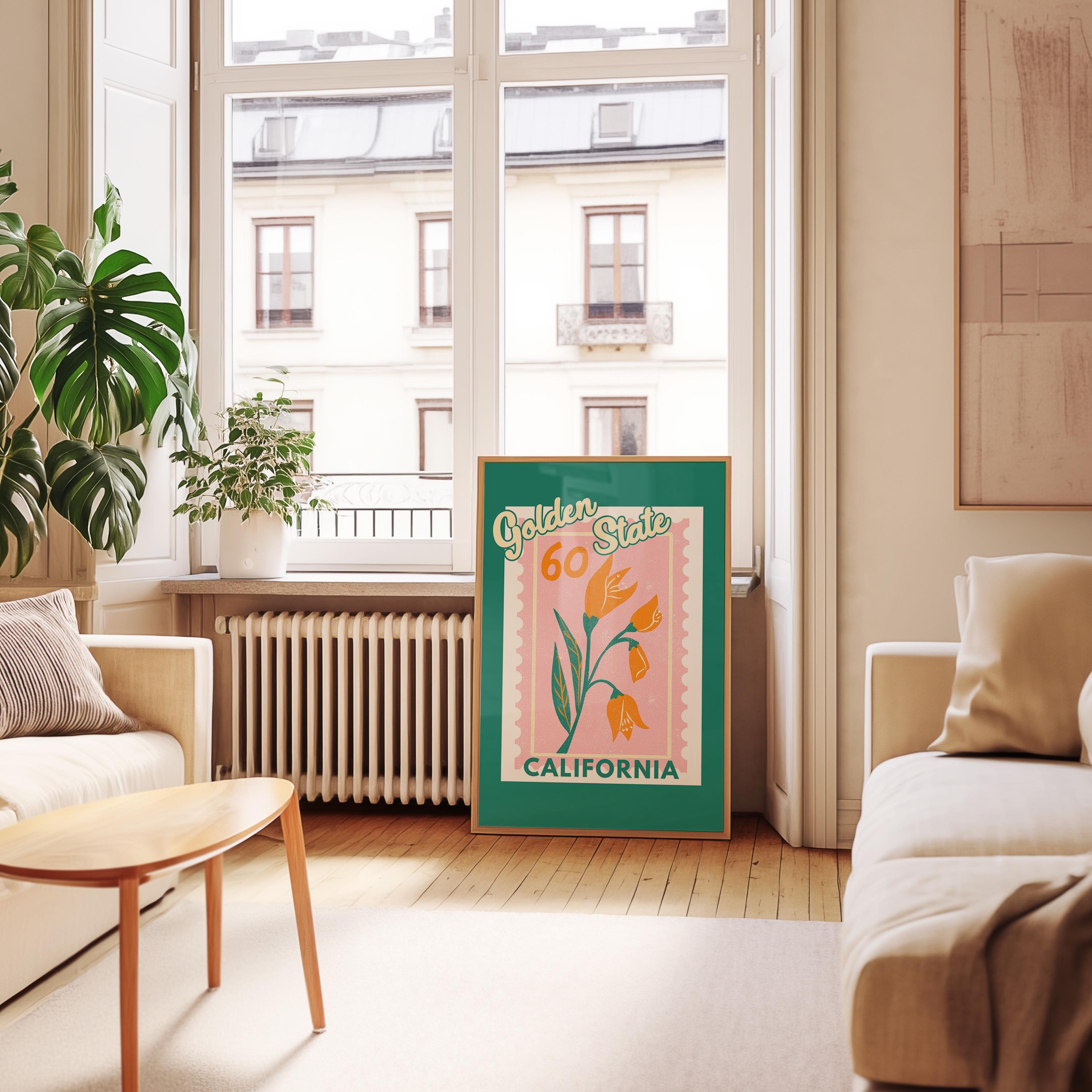 California Poppy Art,Digital Art Download,Colorful California Wall Art,Cute Trendy Art,Golden State Posters,Cali Wall Poster,Orange Posters