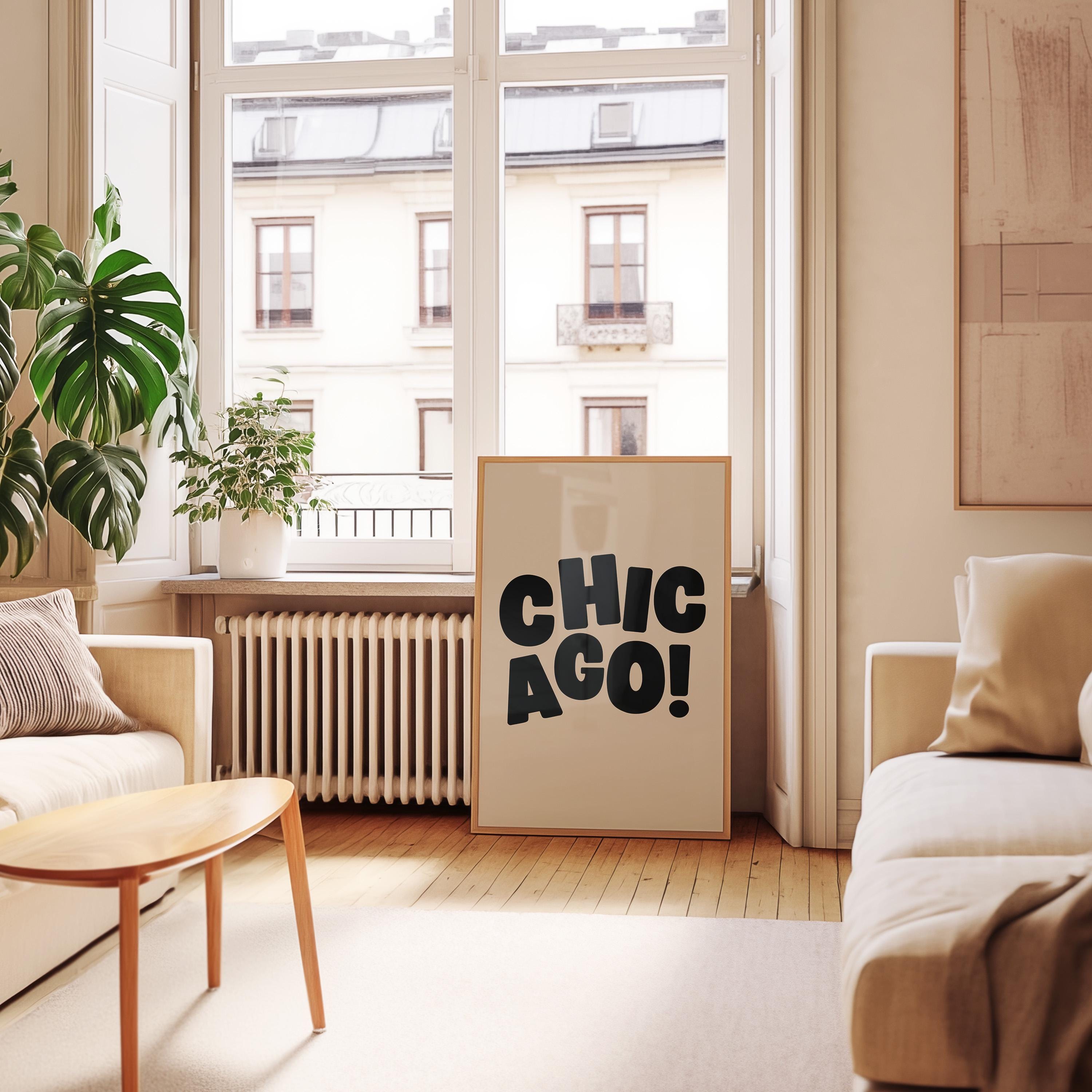Chicago Art Print, Digital Art Download, Black Chicago Wall Art, Chicago Trendy Art, Chicago Posters, Chicago Wall Poster, Beige Posters