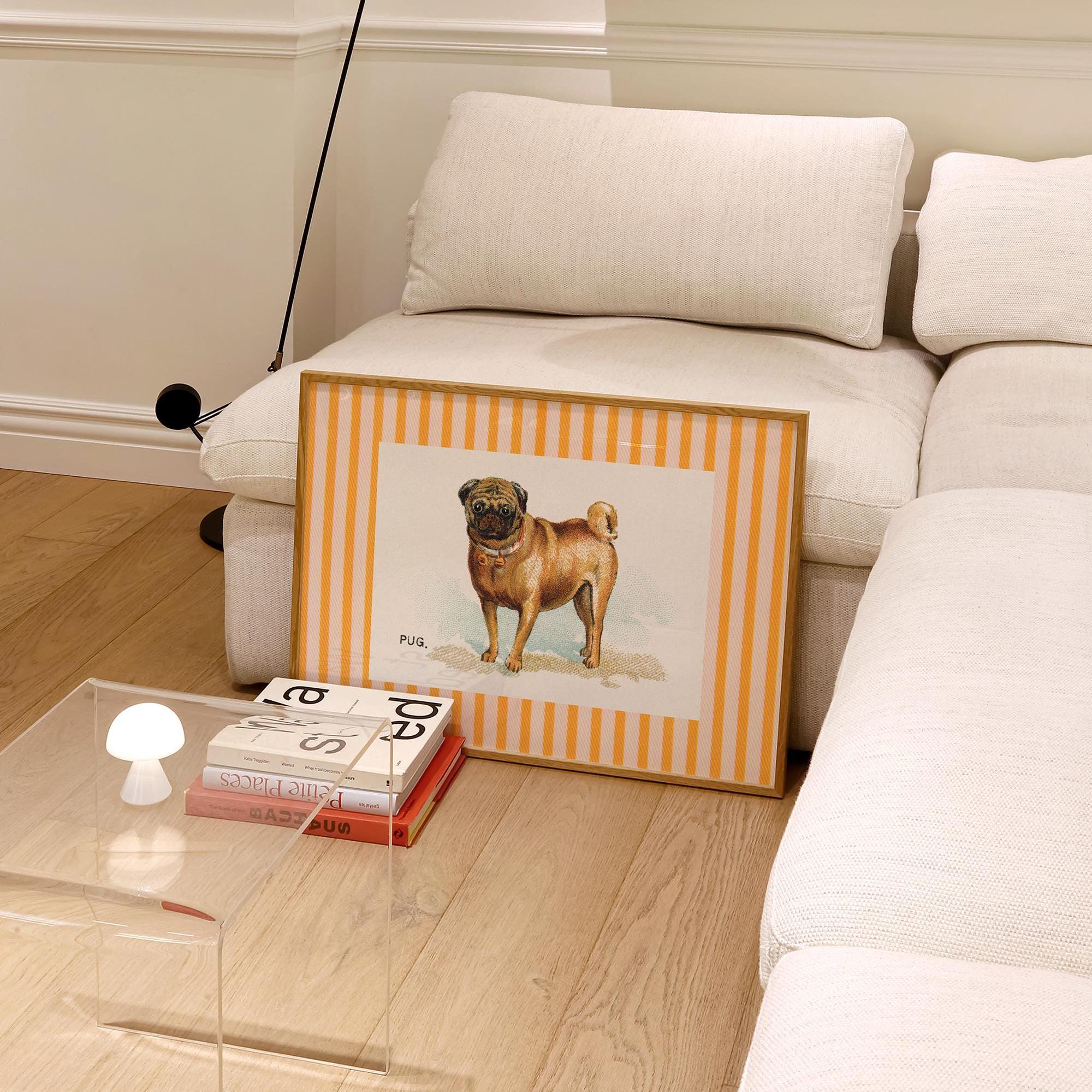 Fun Dog Poster, Vintage Animal Print, Orange Dog Picture, Whimsical Dog Art, Colorful Dog Decor, Pug Lover Art, GS Print Shoppe, Pug Art