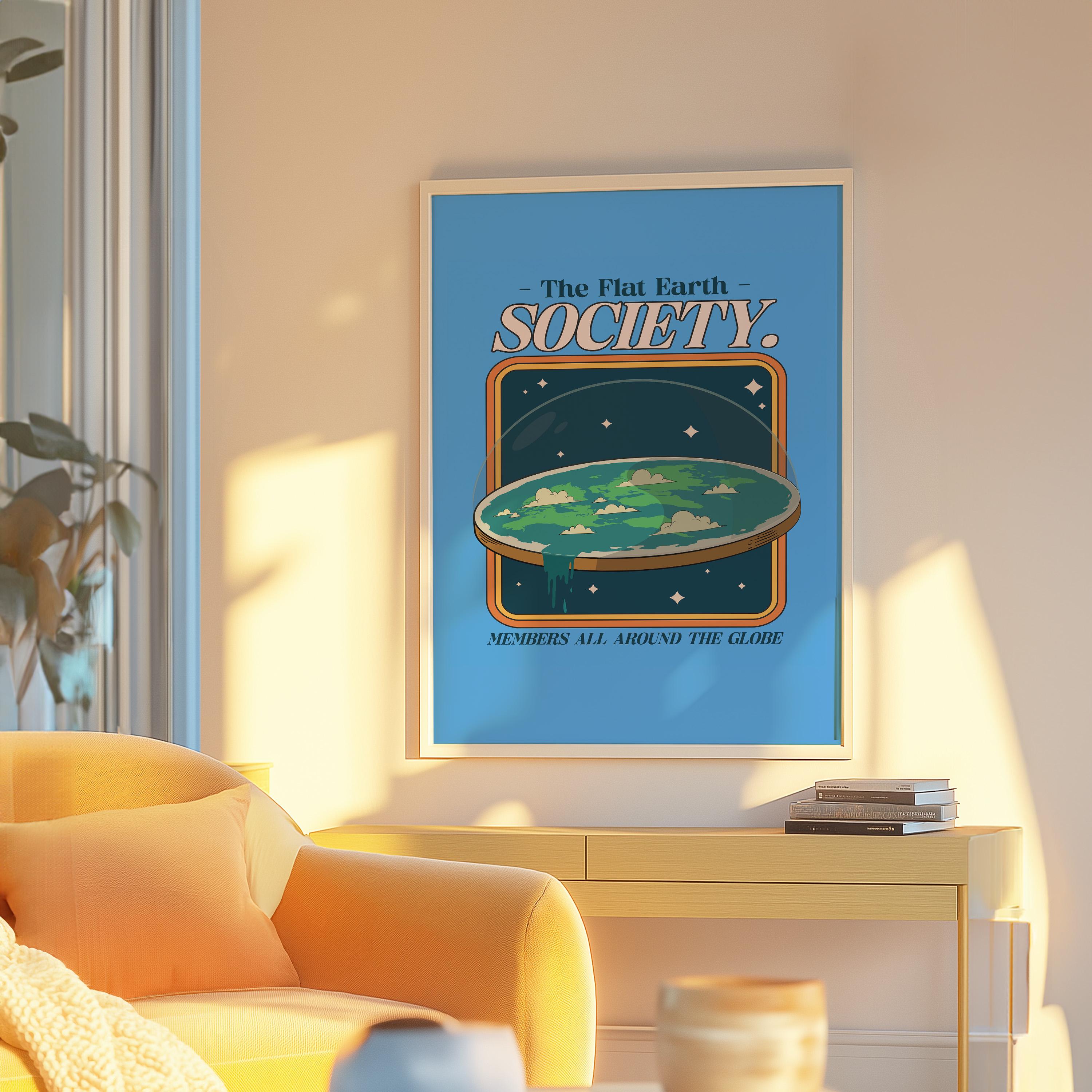Funny Art Poster, Flat Earth Posters, Silly Wall Art, Pop Art, Cartoon Art Prints, Dorm Room Print, Funny Science Art, Ironic Art Poster