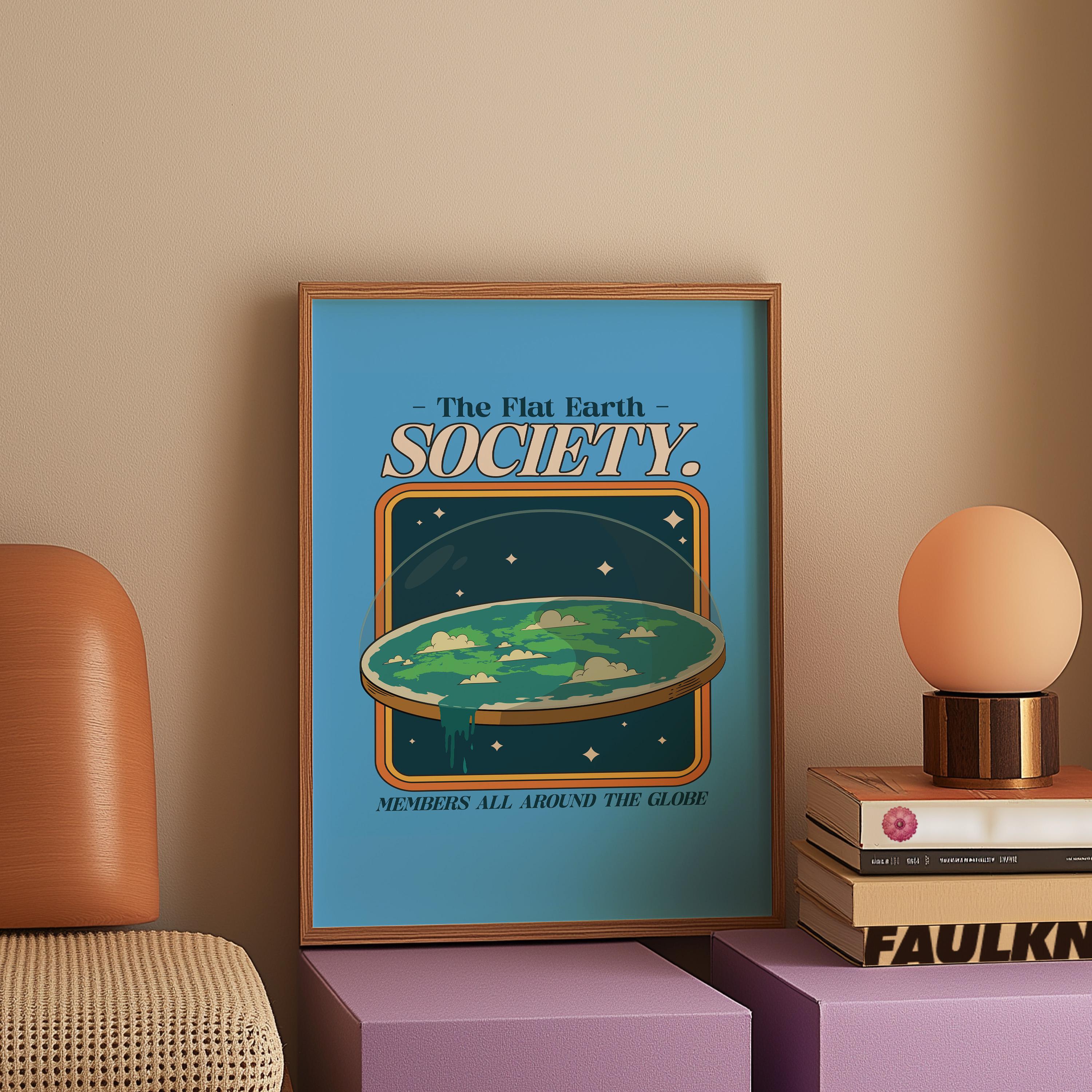 Funny Art Poster, Flat Earth Posters, Silly Wall Art, Pop Art, Cartoon Art Prints, Dorm Room Print, Funny Science Art, Ironic Art Poster