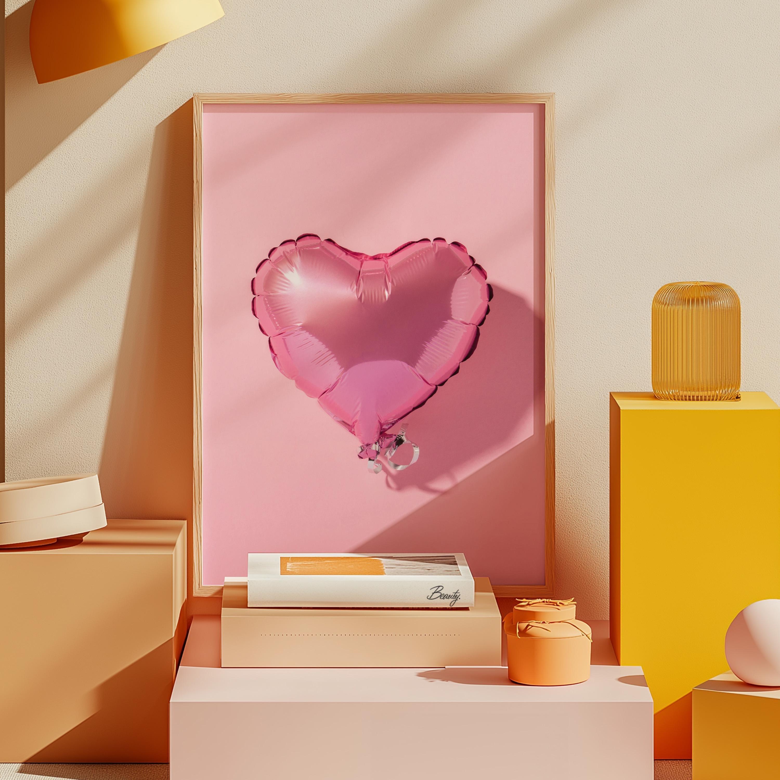 Heart Balloon Art-Digital Print-Retro Wall Art-Trendy Girly Print Art-Fun Pink Art-Downloadable Art-Pink Art Print-Preppy Poster-2000s Art