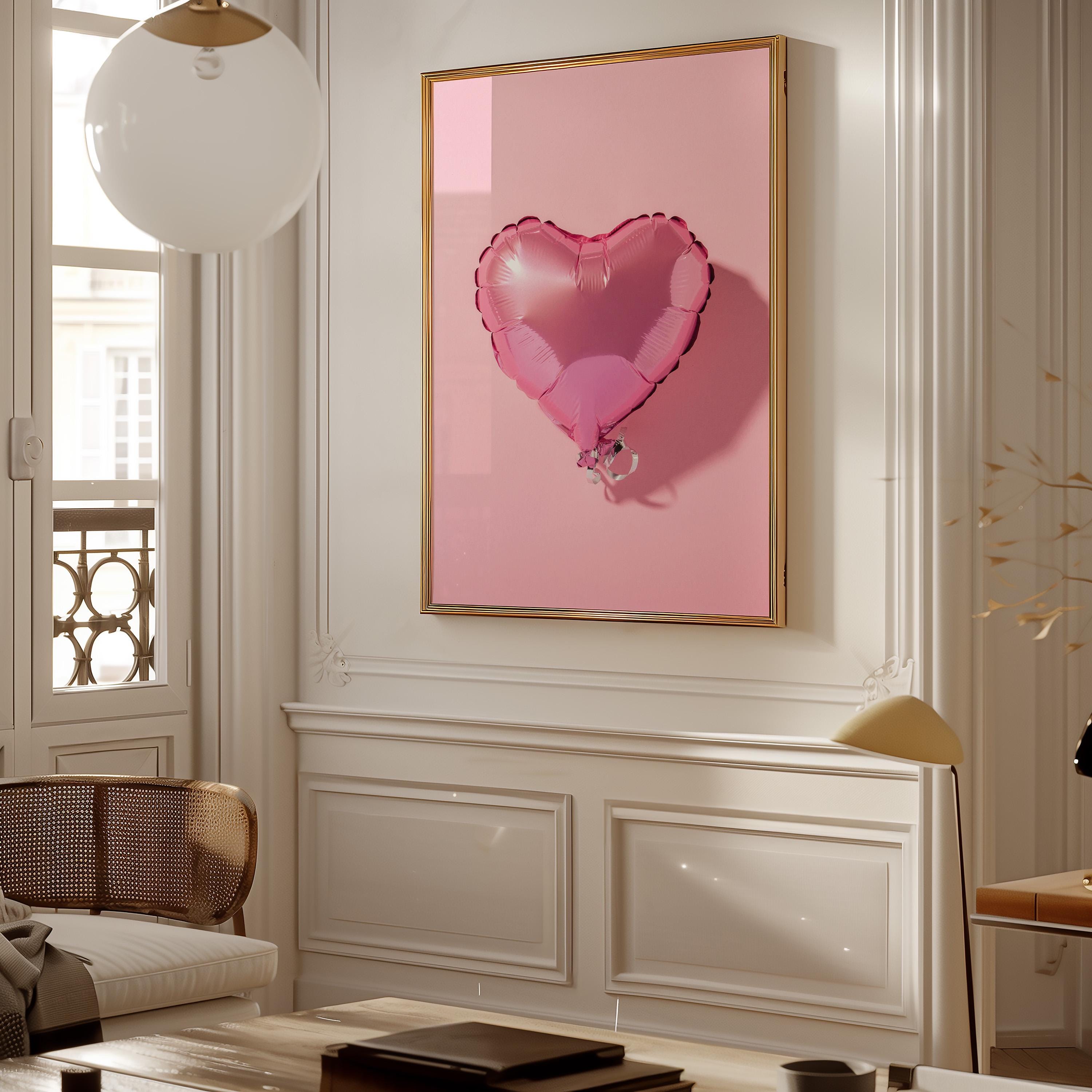 Heart Balloon Art-Digital Print-Retro Wall Art-Trendy Girly Print Art-Fun Pink Art-Downloadable Art-Pink Art Print-Preppy Poster-2000s Art