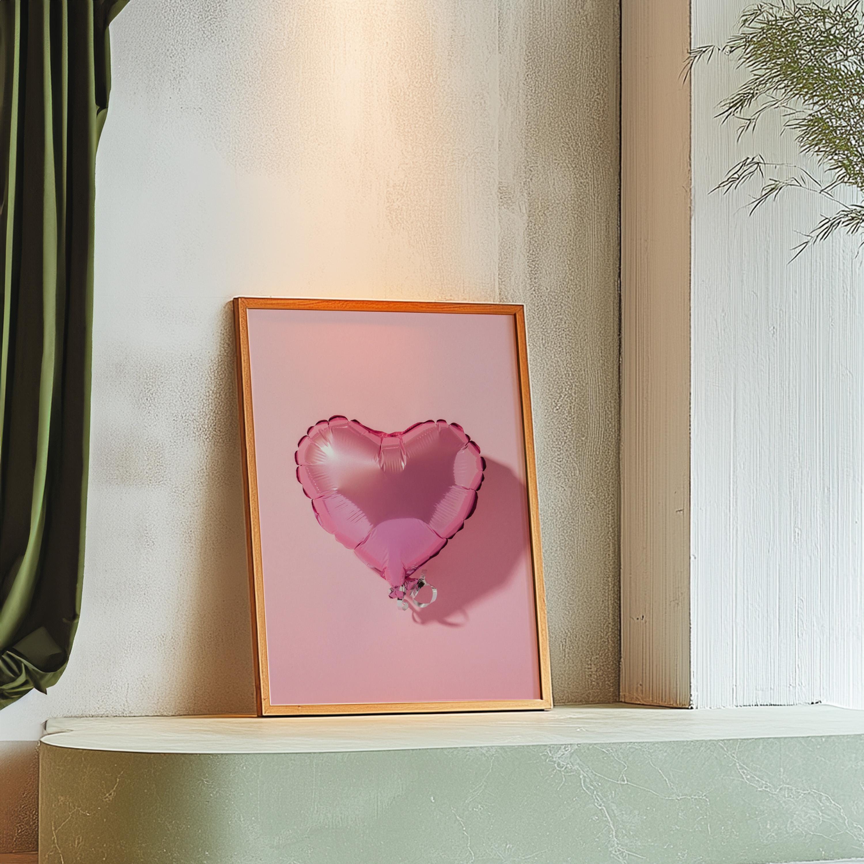 Heart Balloon Art-Digital Print-Retro Wall Art-Trendy Girly Print Art-Fun Pink Art-Downloadable Art-Pink Art Print-Preppy Poster-2000s Art