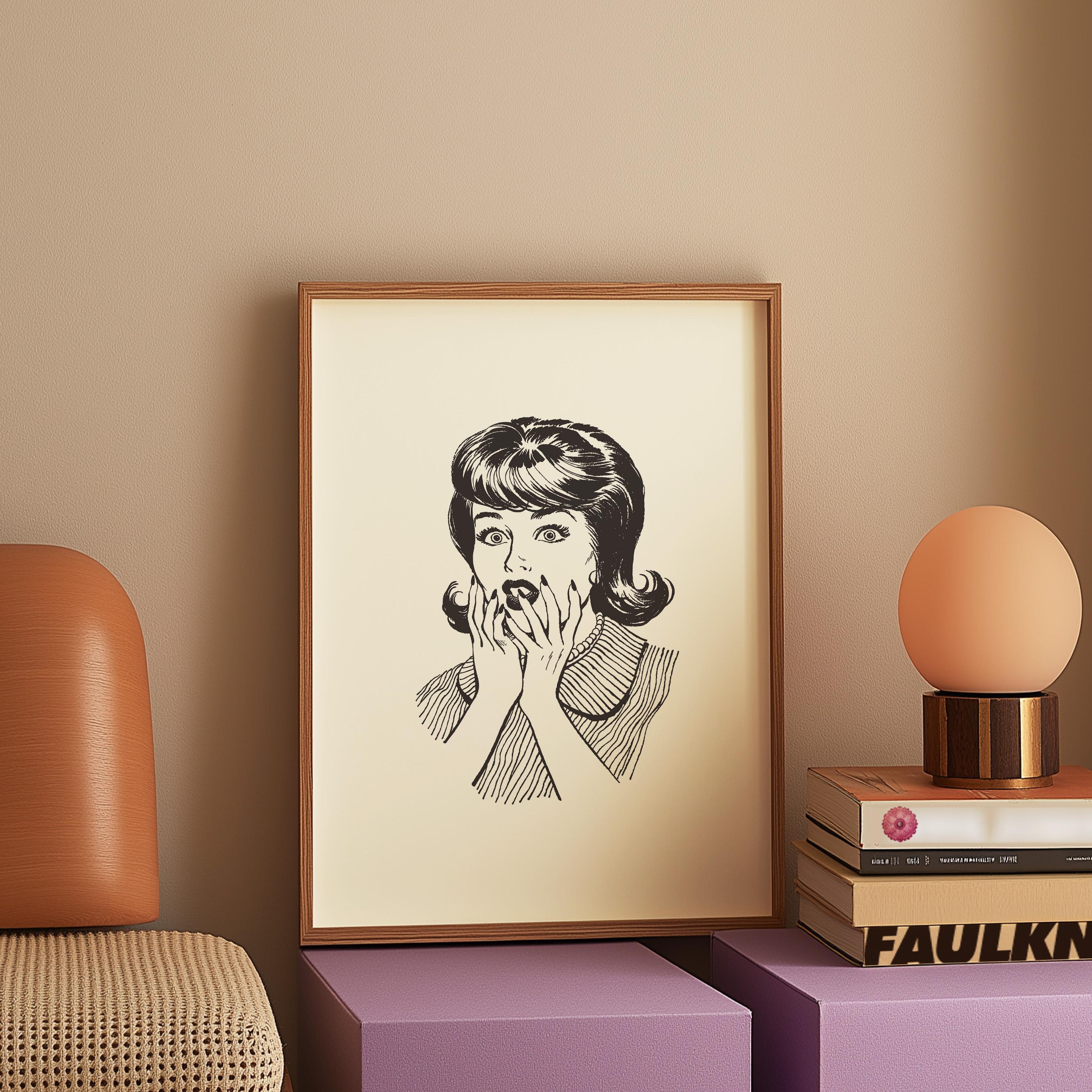 Abstract Gallery Wall, Vintage Girl Art, Black and White Art Print, Fun Girls Room Art, Bedroom Art, Simple Vintage Art, Retro Cartoon Art