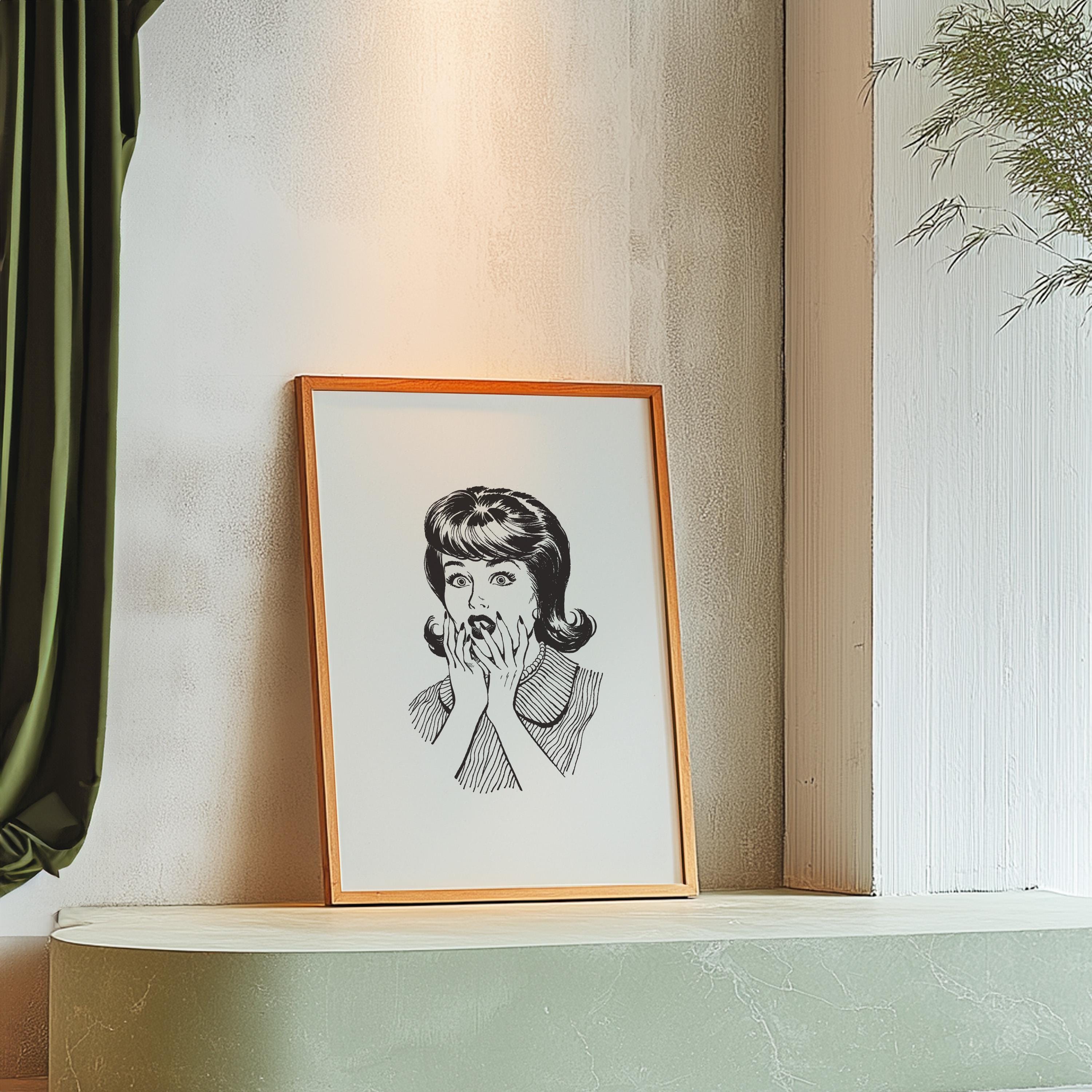 Abstract Gallery Wall, Vintage Girl Art, Black and White Art Print, Fun Girls Room Art, Bedroom Art, Simple Vintage Art, Retro Cartoon Art