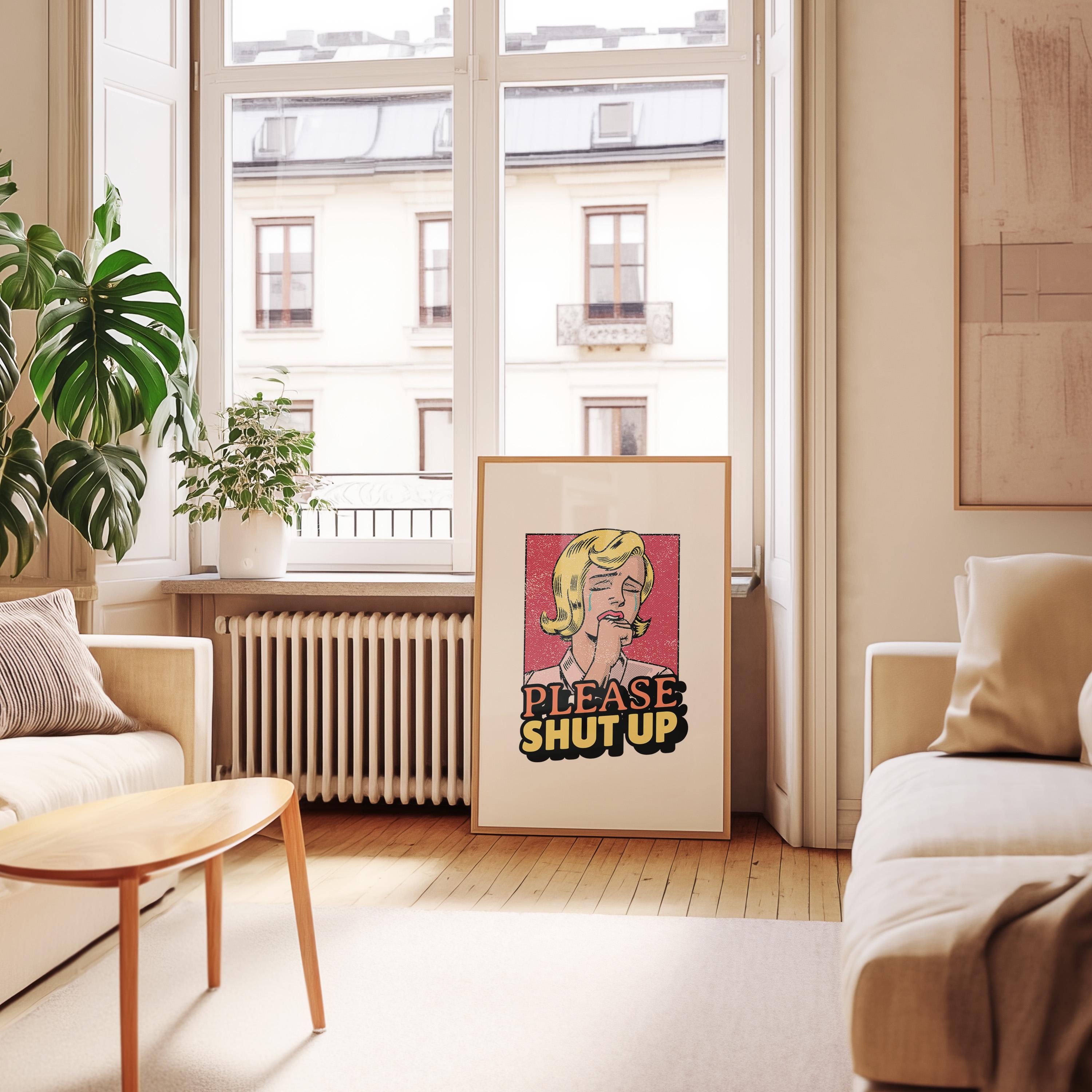 please shut up print, cartoon print, comic book print, gs print shoppe, funny girly art, apartment poster, digital print, trendy art print