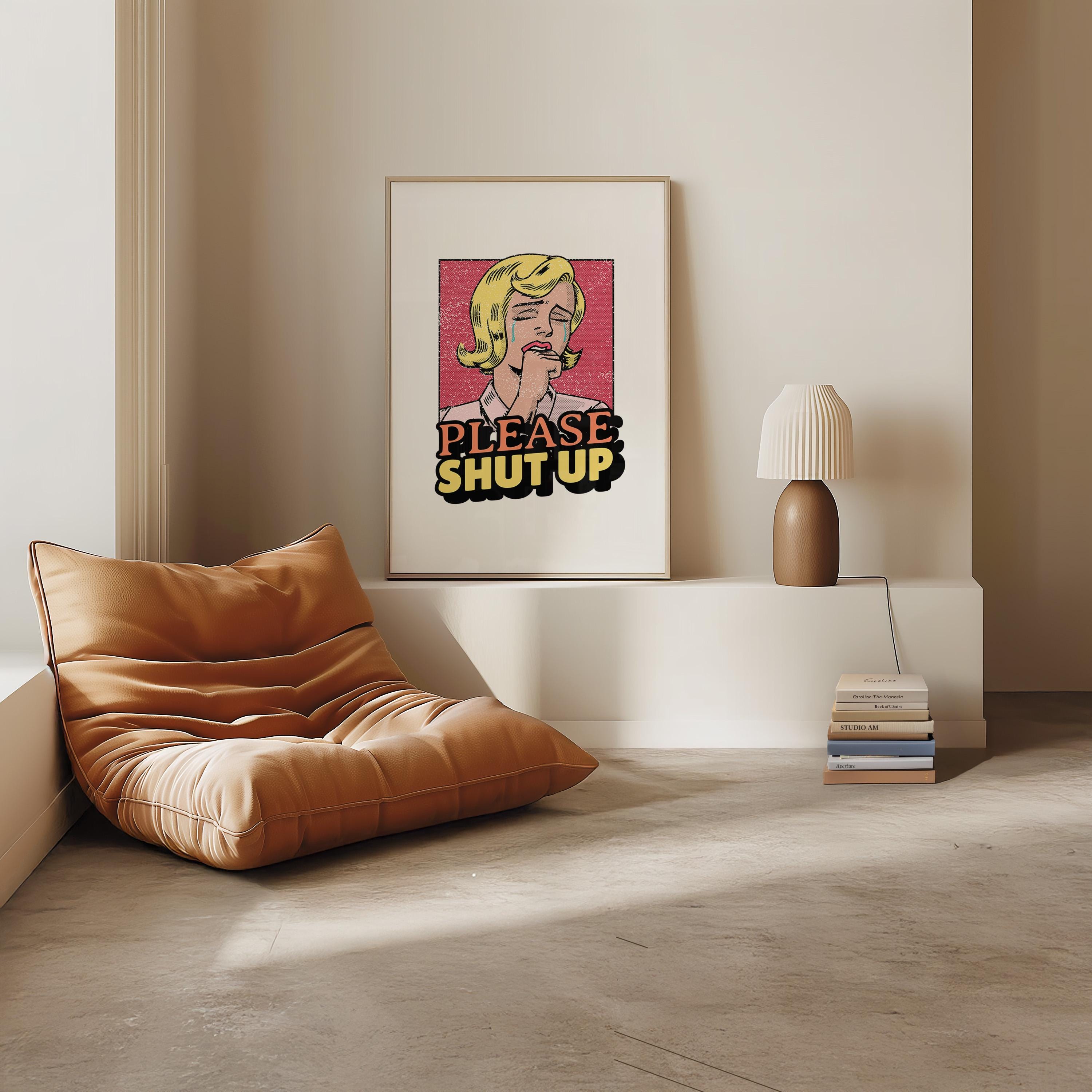 please shut up print, cartoon print, comic book print, gs print shoppe, funny girly art, apartment poster, digital print, trendy art print