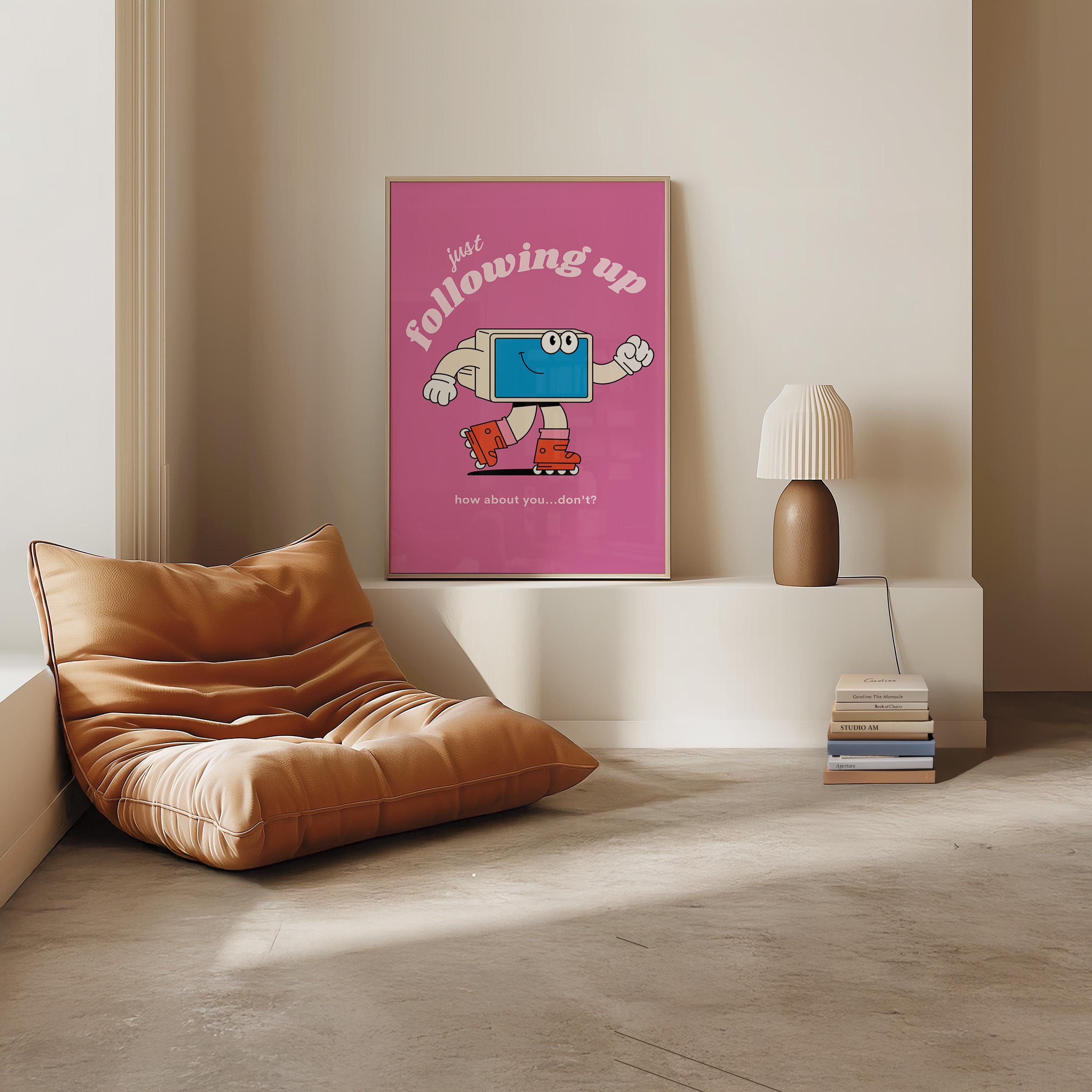 Just Following Up,Digital Download,Computer Cartoon,Retro Character Art,Trendy Posters,Vintage Mascot Poster,Funny Office Wall Art