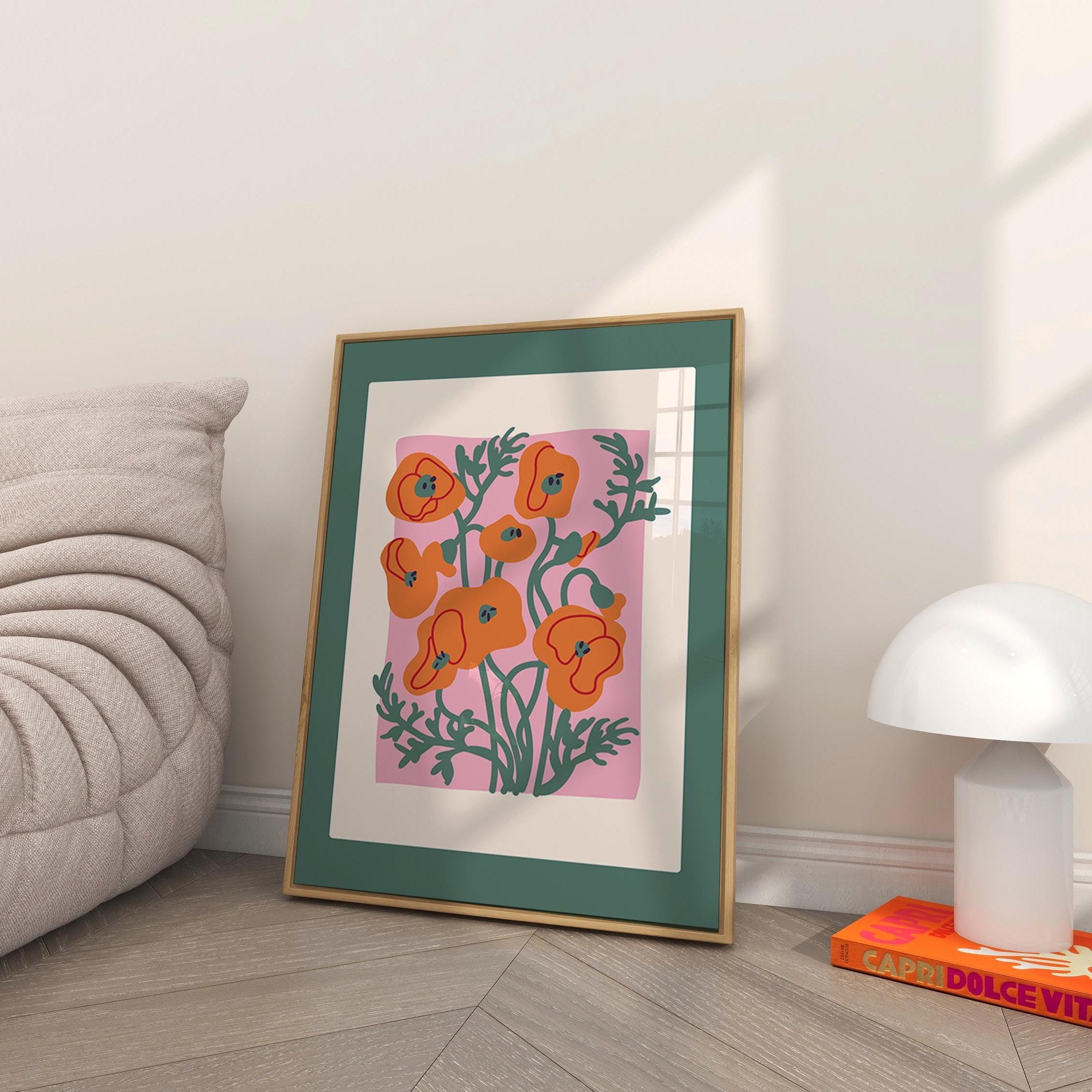 Bouquet of Flowers, Floral Art, Poppy Flower Print, Floral Decor, Colorful Art, Girls Bedroom, Gift Idea, Inspirational Art, Minimalist Art