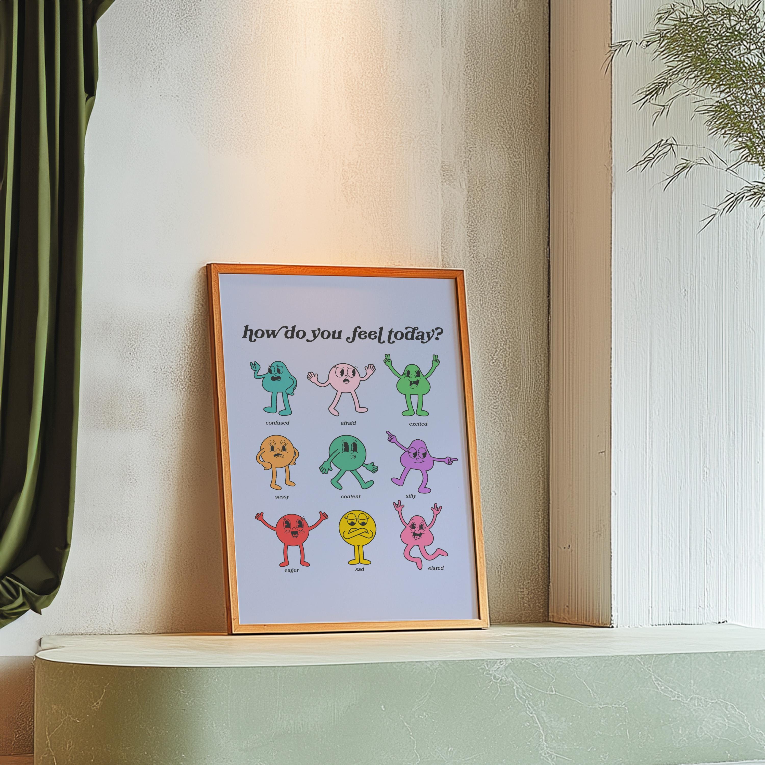 How Do You Feel Today? Retro Quote, Digital Prints Wall Art, Digital Prints, Emotions Art Prints, Mood and Feelings Poster, School Posters