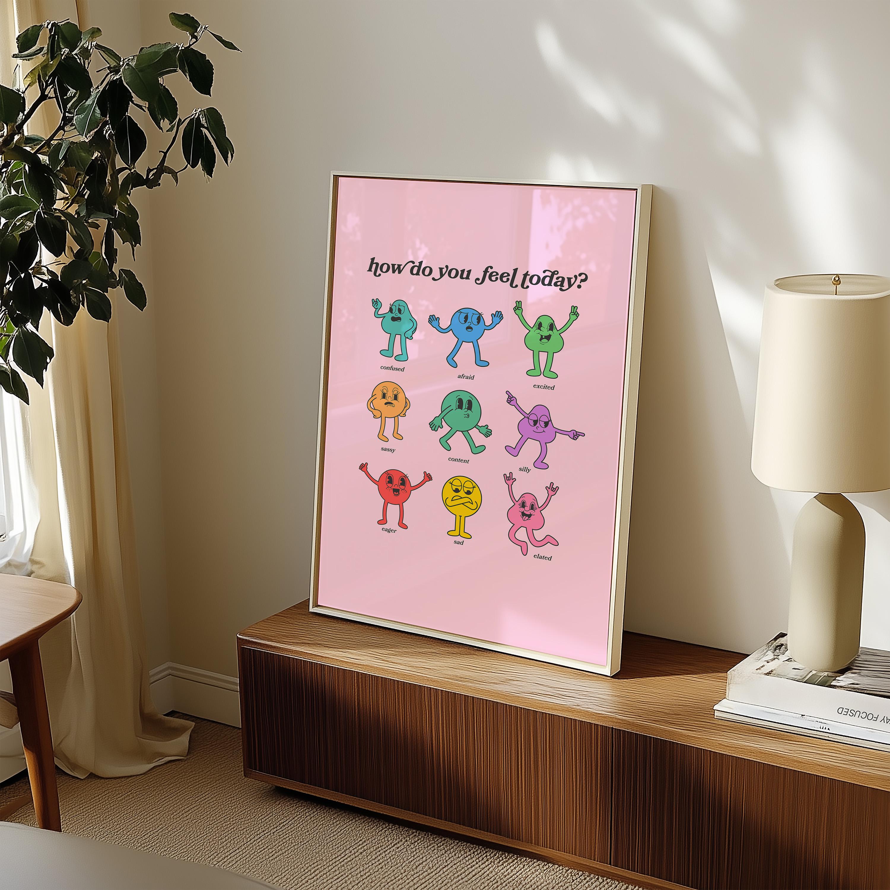 How Do You Feel Today? Retro Quote, Digital Prints Wall Art, Digital Prints, Emotions Art Prints, Mood and Feelings Poster, School Posters