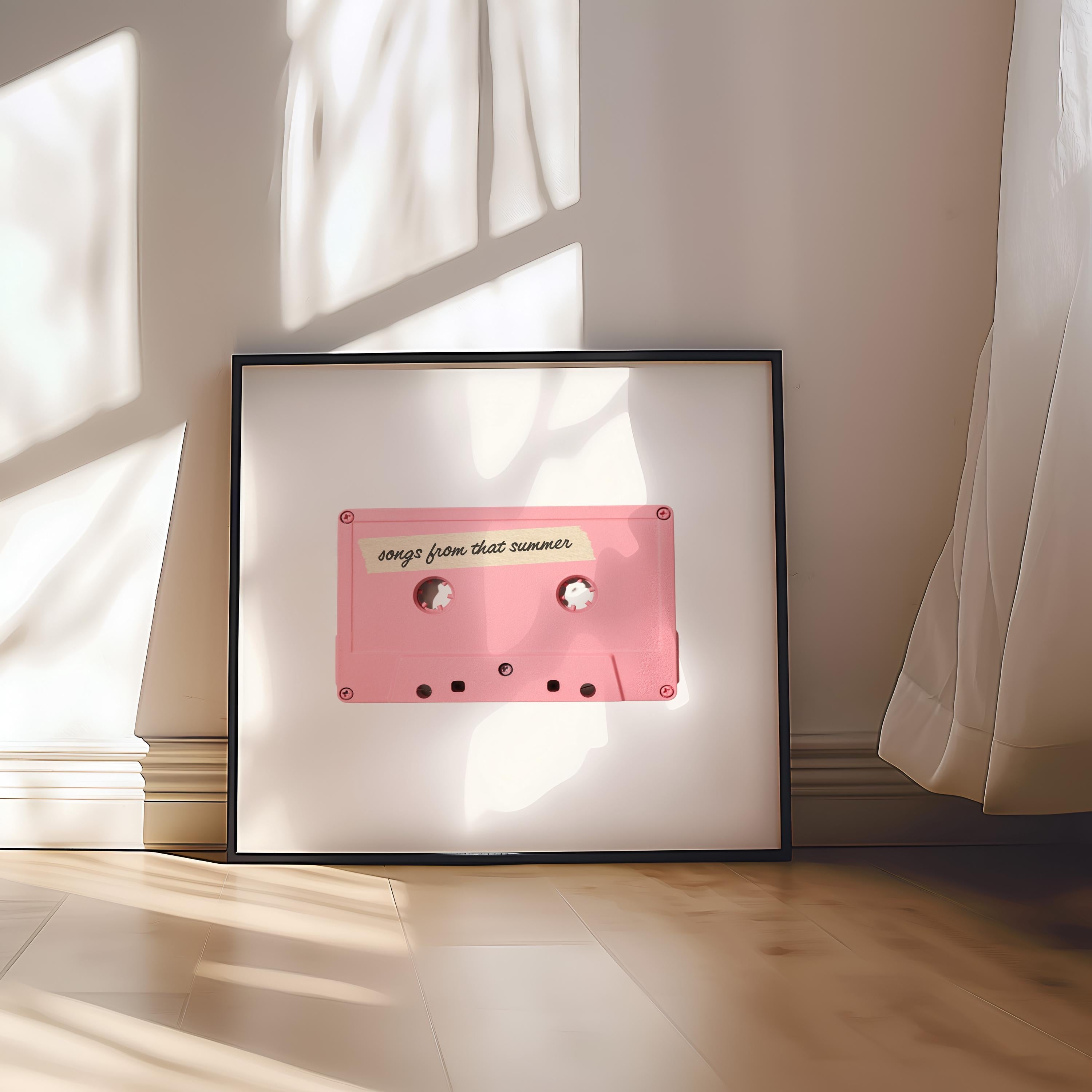 Apartment Art, Cassette Art Print, Pink Art Decor, Retro Art Print, gs print shoppe, Square Prints, Digital Download, Vintage Music Art