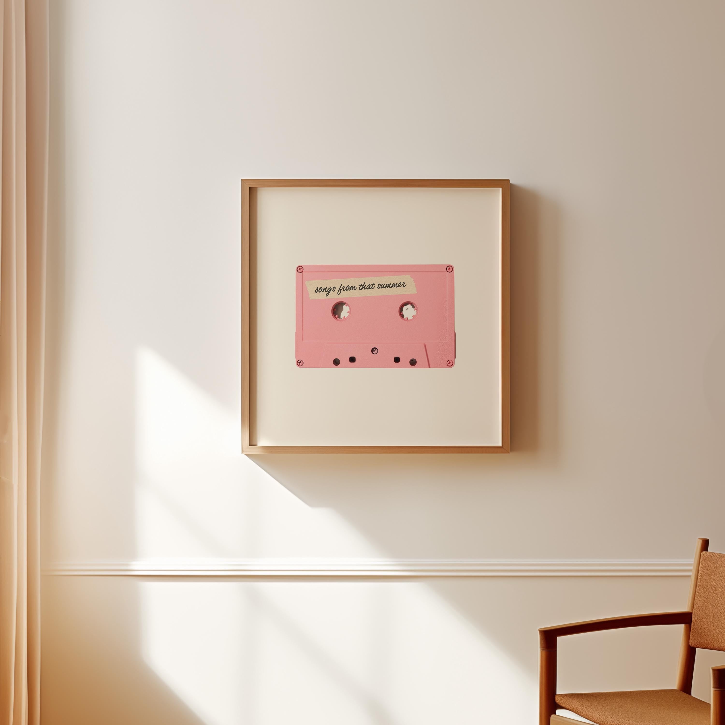 Apartment Art, Cassette Art Print, Pink Art Decor, Retro Art Print, gs print shoppe, Square Prints, Digital Download, Vintage Music Art