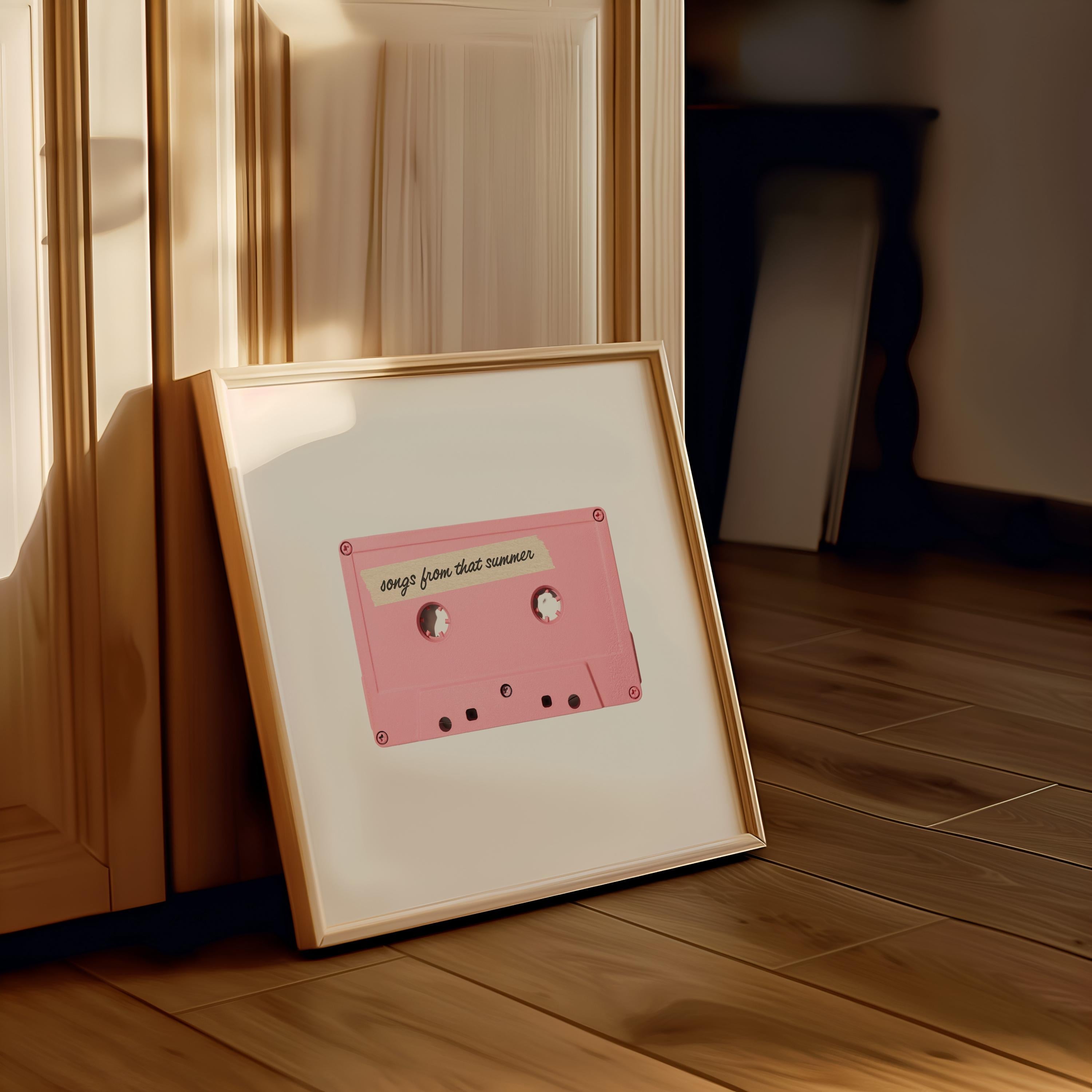 Apartment Art, Cassette Art Print, Pink Art Decor, Retro Art Print, gs print shoppe, Square Prints, Digital Download, Vintage Music Art