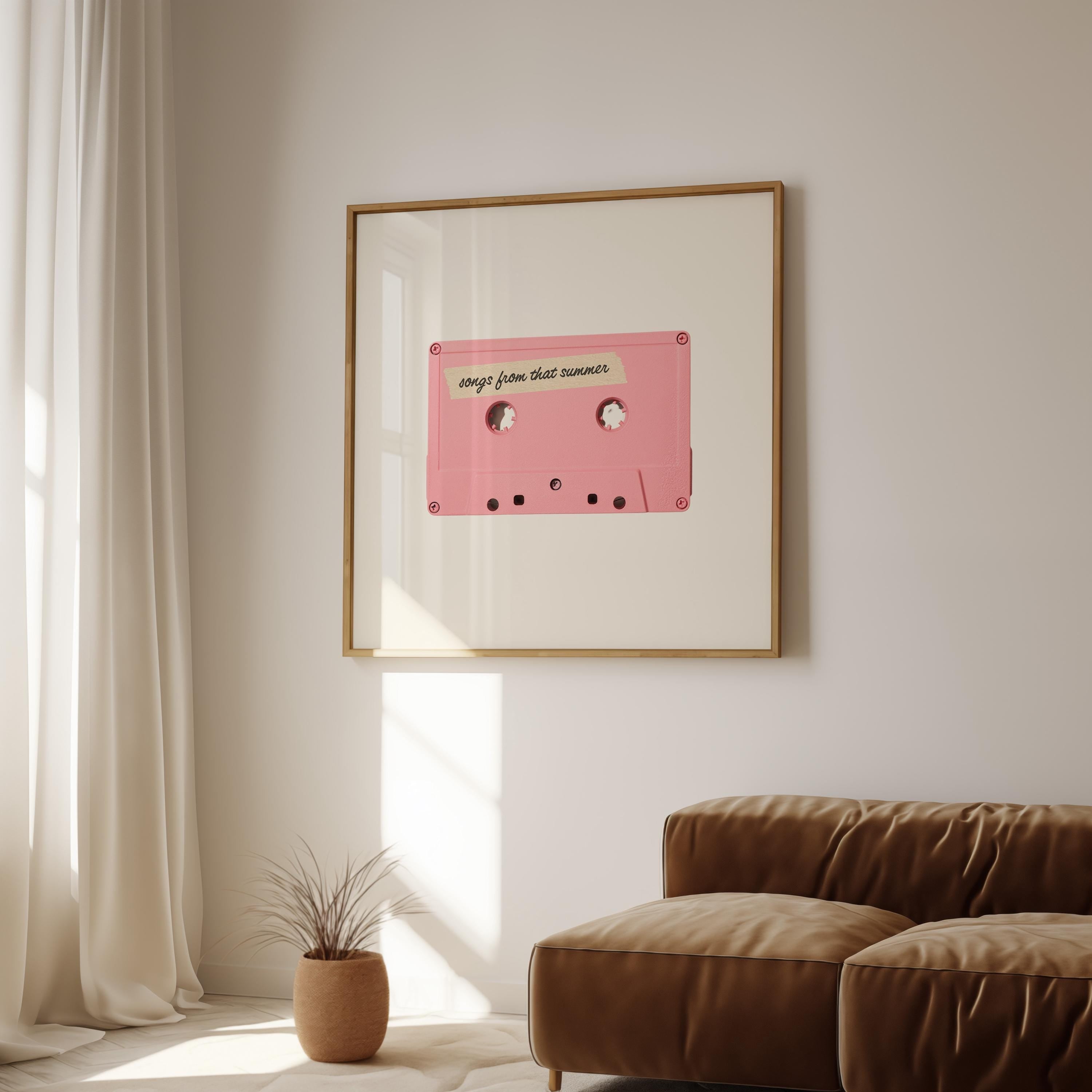 Apartment Art, Cassette Art Print, Pink Art Decor, Retro Art Print, gs print shoppe, Square Prints, Digital Download, Vintage Music Art