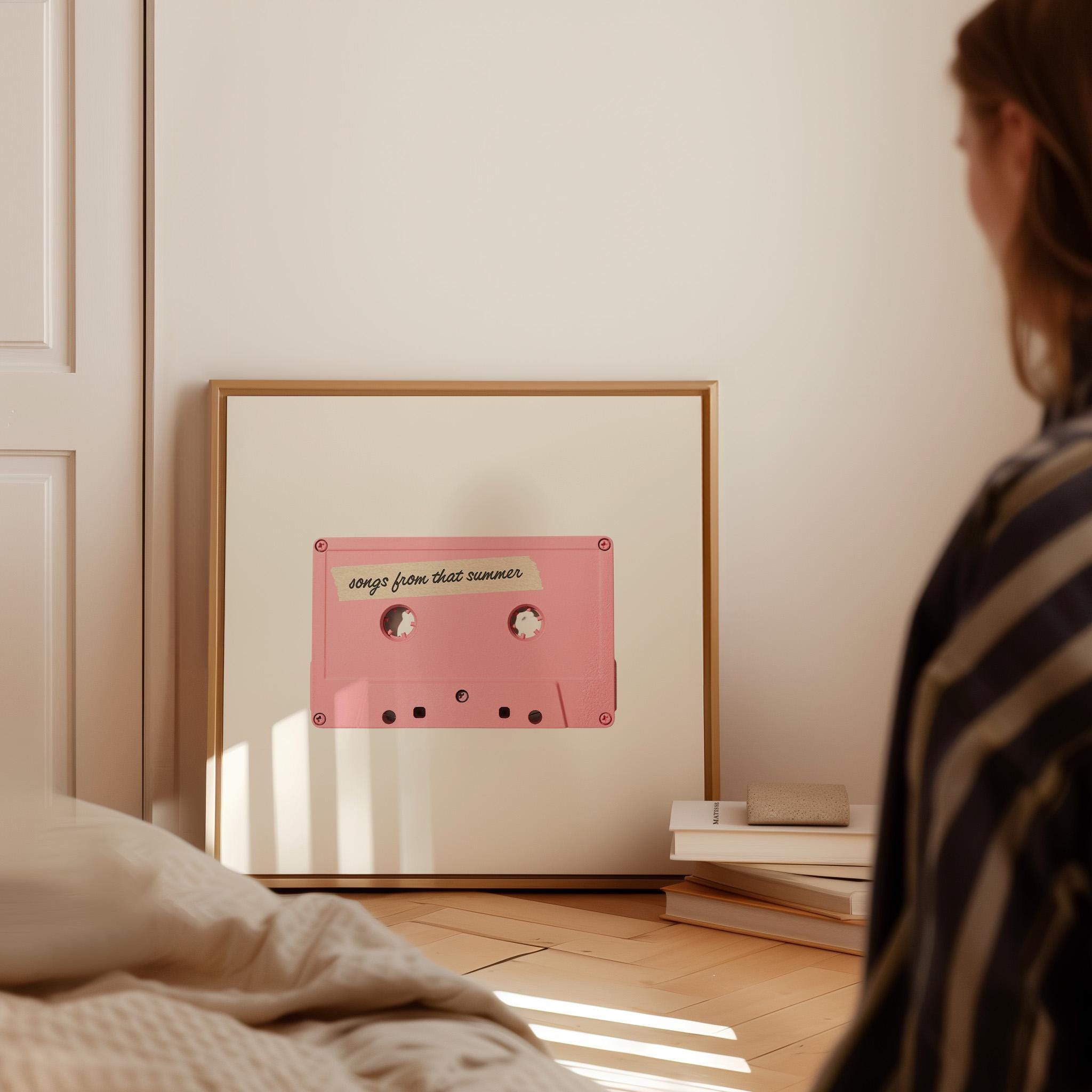 Apartment Art, Cassette Art Print, Pink Art Decor, Retro Art Print, gs print shoppe, Square Prints, Digital Download, Vintage Music Art
