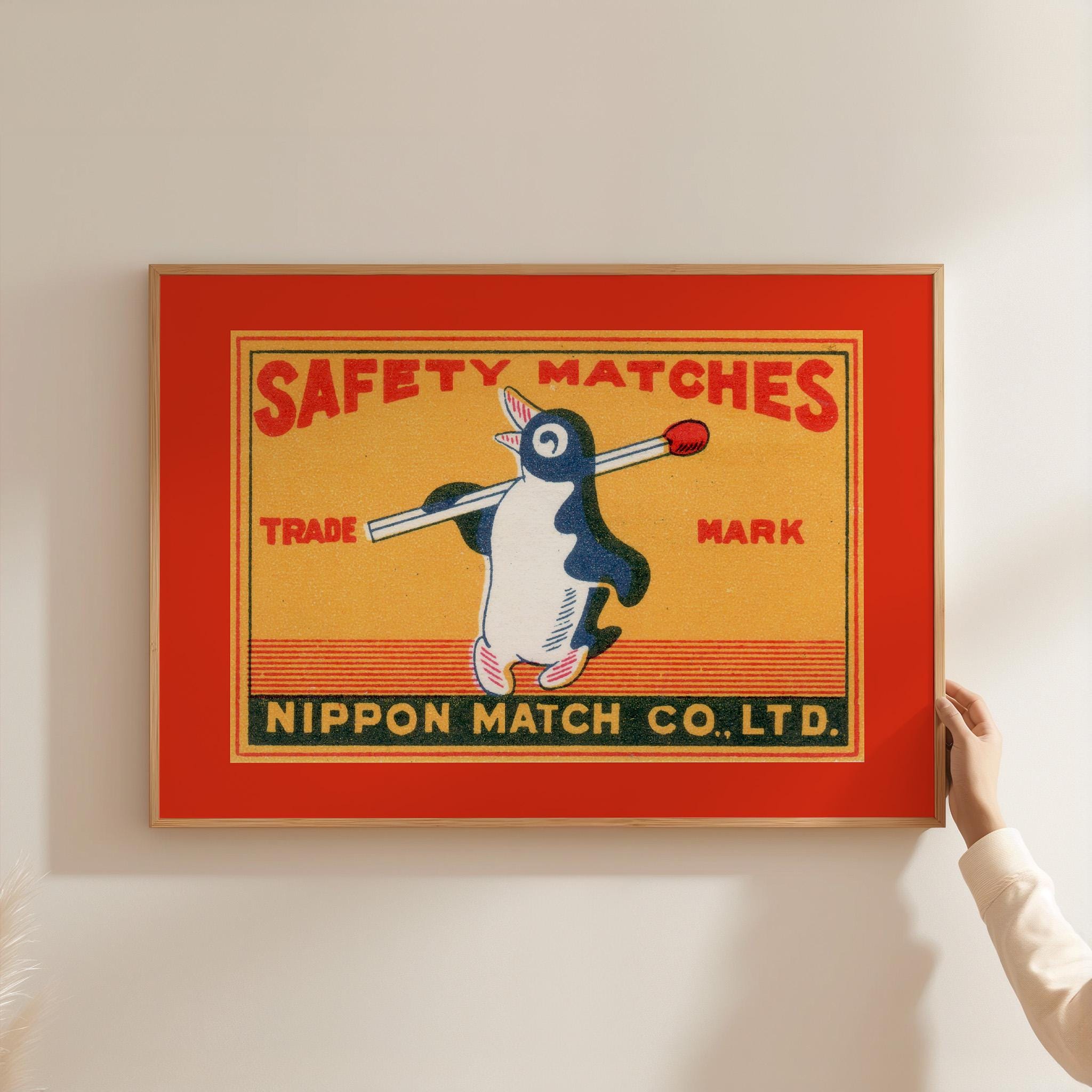 Digital Download, Penguin Matches, Red Art Print, Matches Poster, Vintage Matchbook Print, Red Wall Art, GS Print Shoppe, Trendy Matchbox