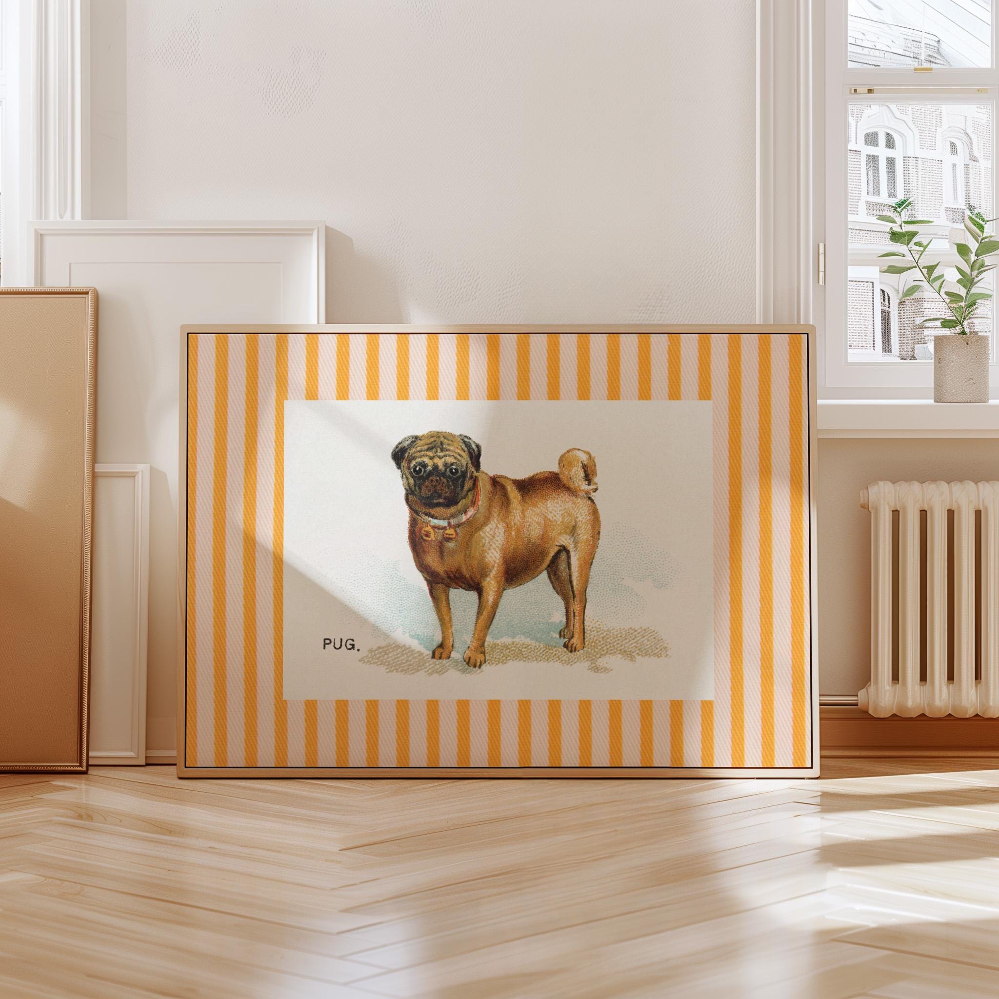 Fun Dog Poster, Vintage Animal Print, Orange Dog Picture, Whimsical Dog Art, Colorful Dog Decor, Pug Lover Art, GS Print Shoppe, Pug Art