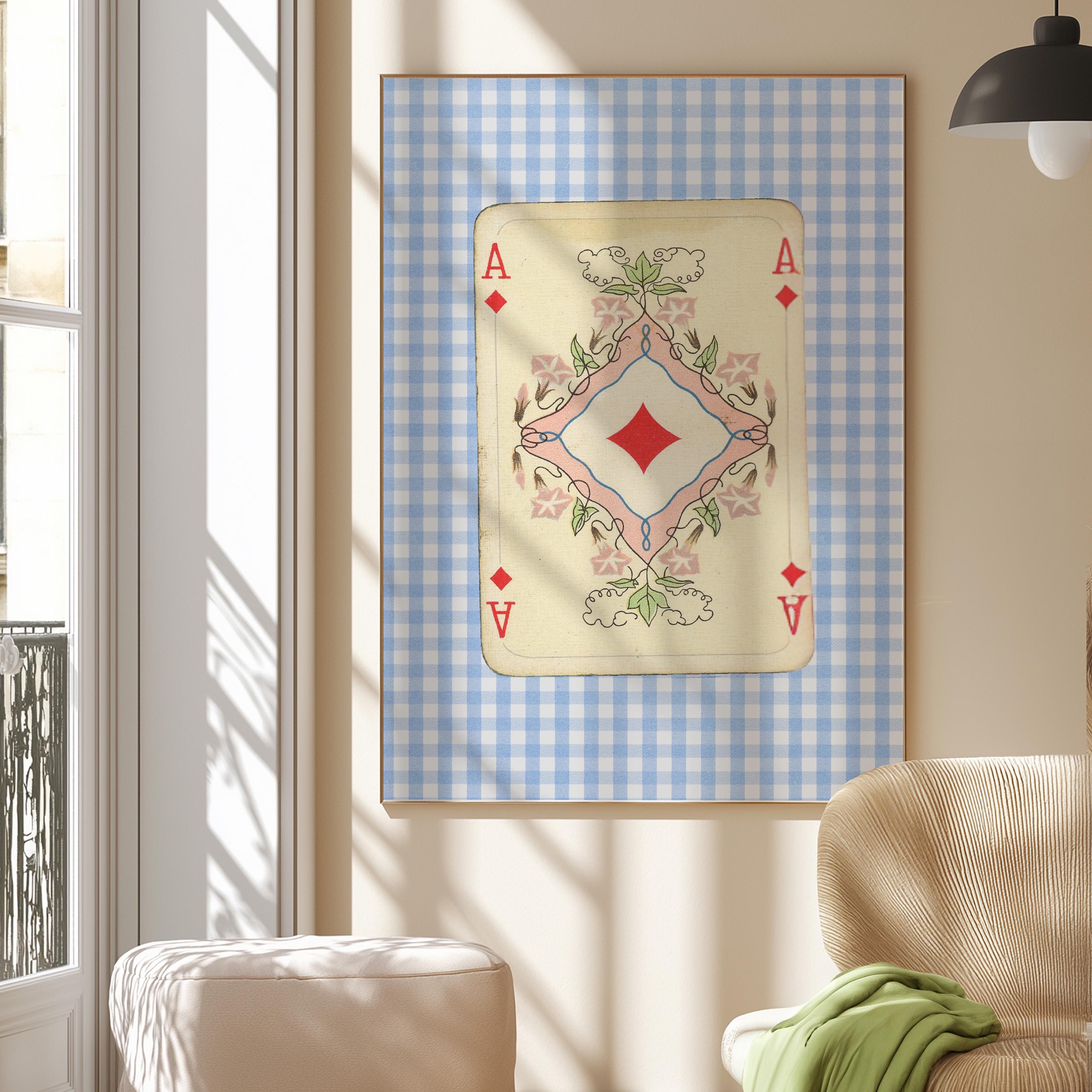 Vintage Playing Card Poster, Whimsical Playing Card Print, Retro Art Wall Decor, Poker Card Artwork, Home Decor, Unframed Art Print