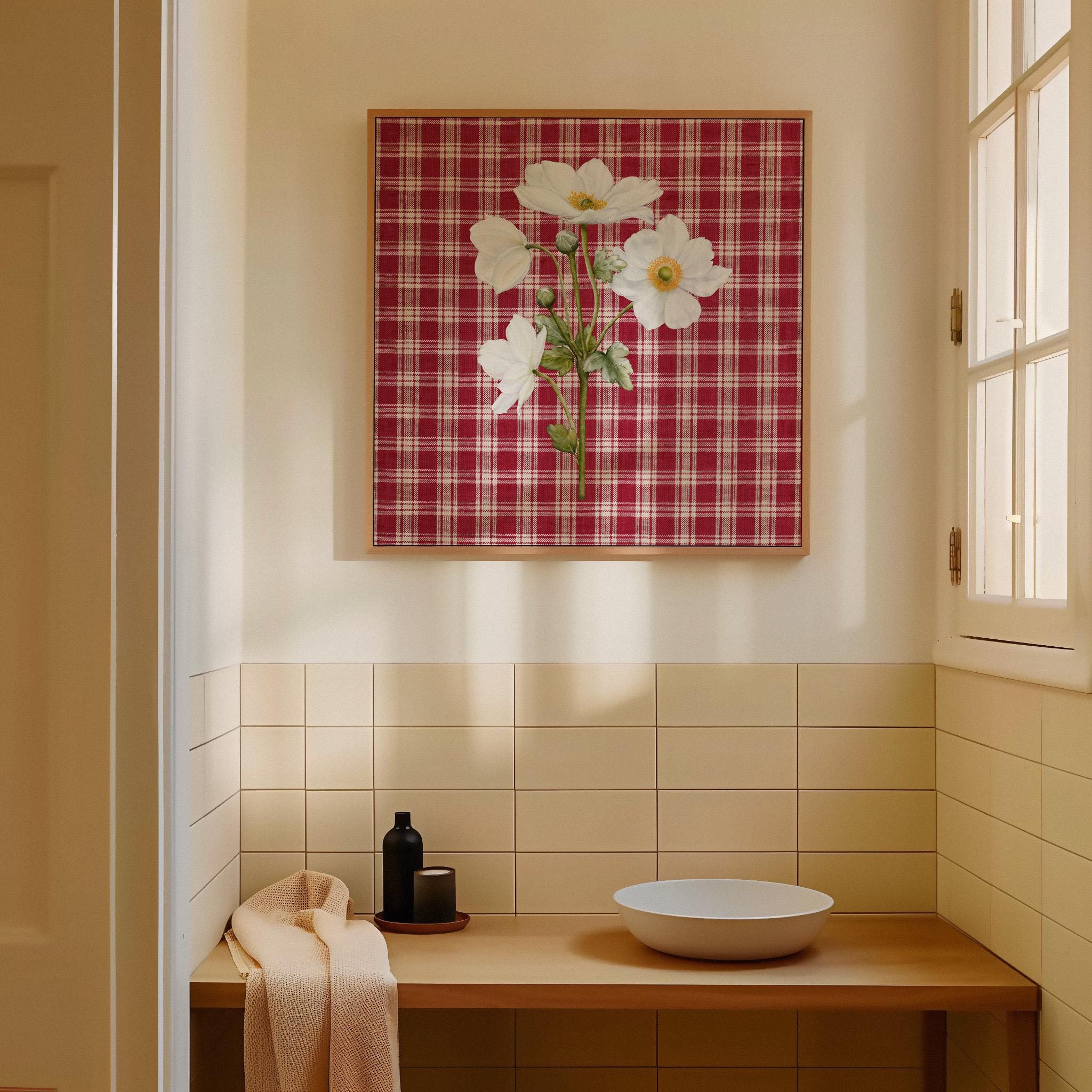 Red Art Print, Vintage Aesthetic Art, Apartment Art, Checker Art, Bedroom Art Decor, Retro Flower Art, gs print shoppe, Square art print