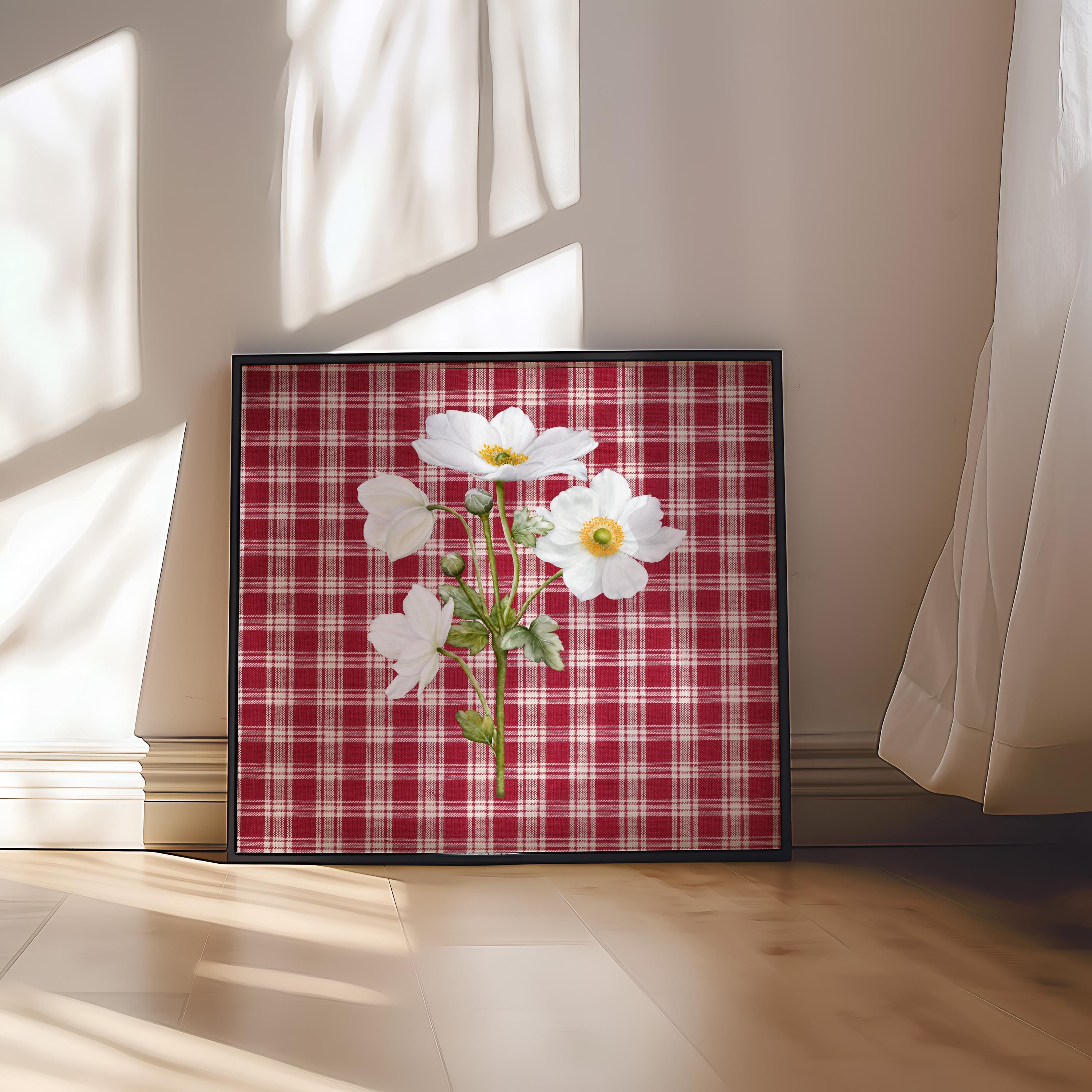 Red Art Print, Vintage Aesthetic Art, Apartment Art, Checker Art, Bedroom Art Decor, Retro Flower Art, gs print shoppe, Square art print