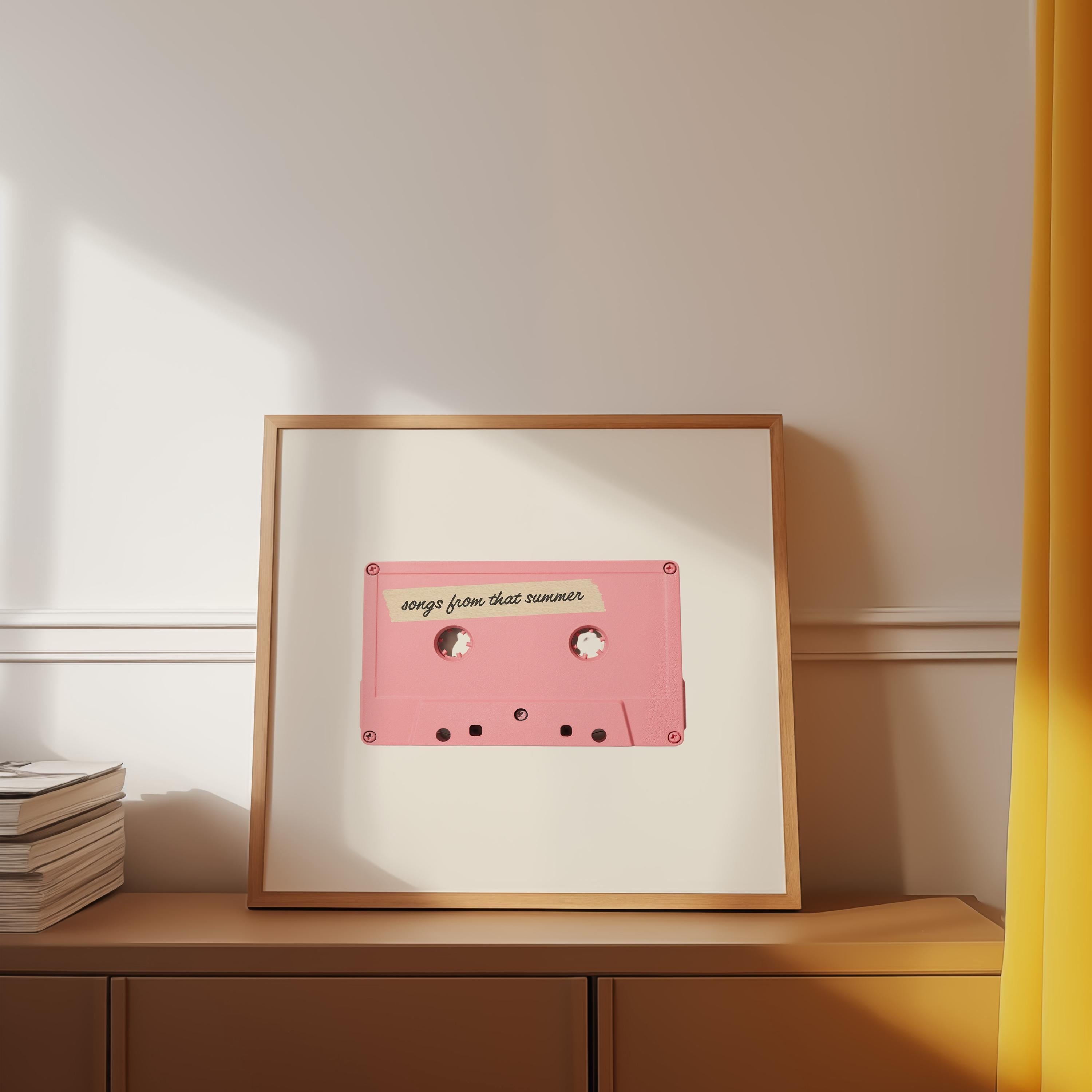 Apartment Art, Cassette Art Print, Pink Art Decor, Retro Art Print, gs print shoppe, Square Prints, Digital Download, Vintage Music Art