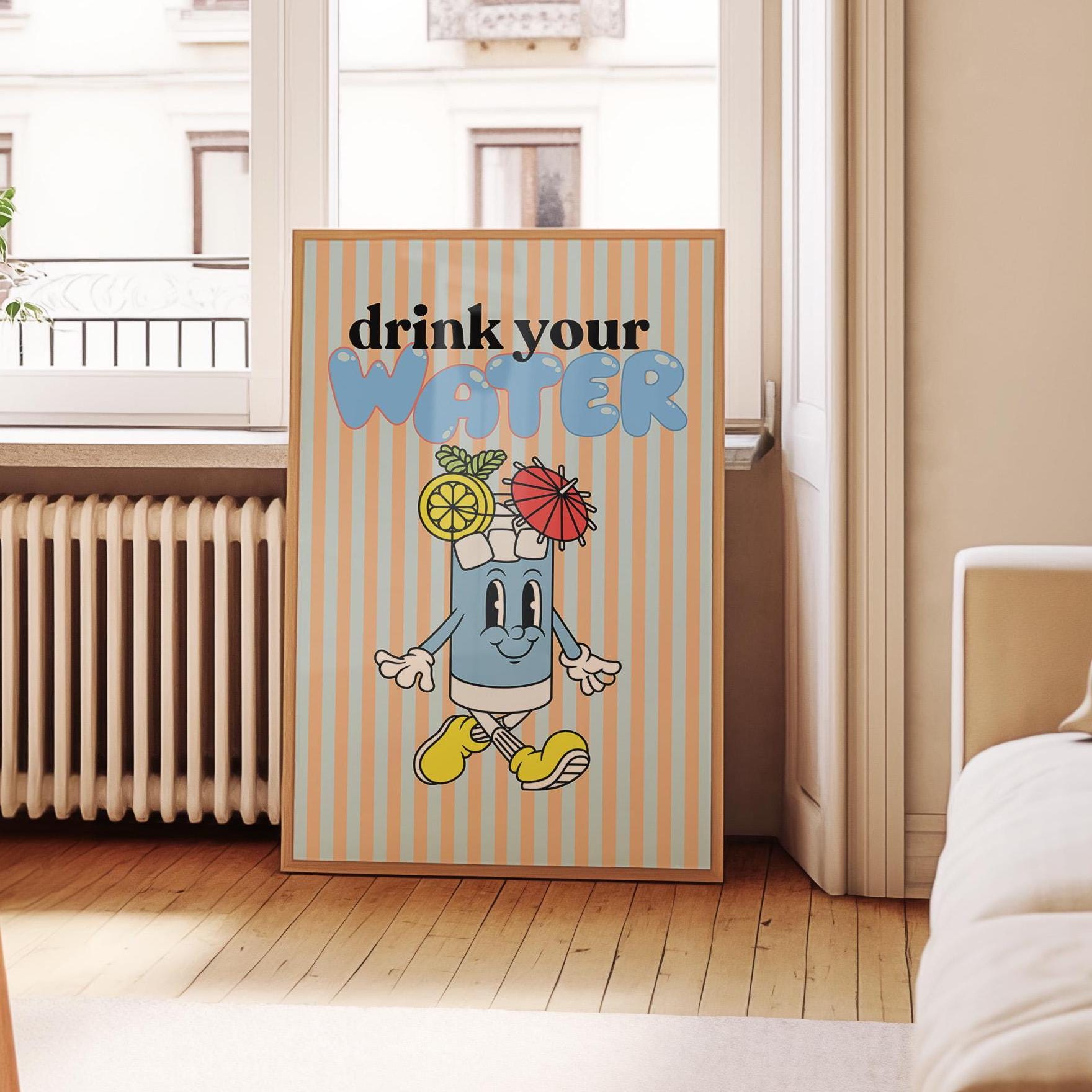 Retro Mental Health Print, Therapy Office, Counseling Wall Art, Digital Prints, Drink Water Art, Health and Wellness Poster, GS Print Shoppe