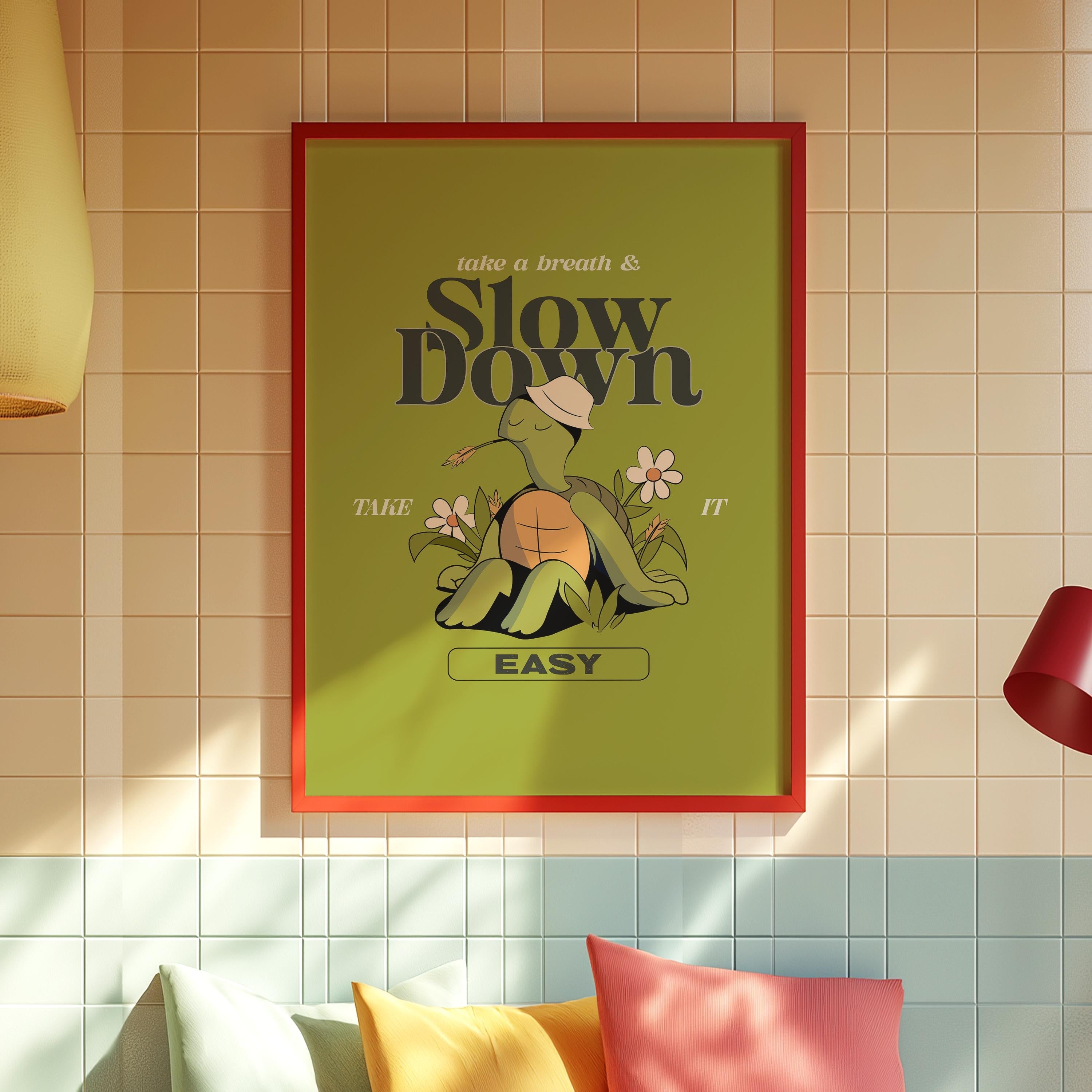 Digital Print, Retro Art Decor, Cute Cartoon Art, Turtle Cartoon Art, Retro Classroom Art, Cute Animal Art, Turtle Decor, Kids Room Prints