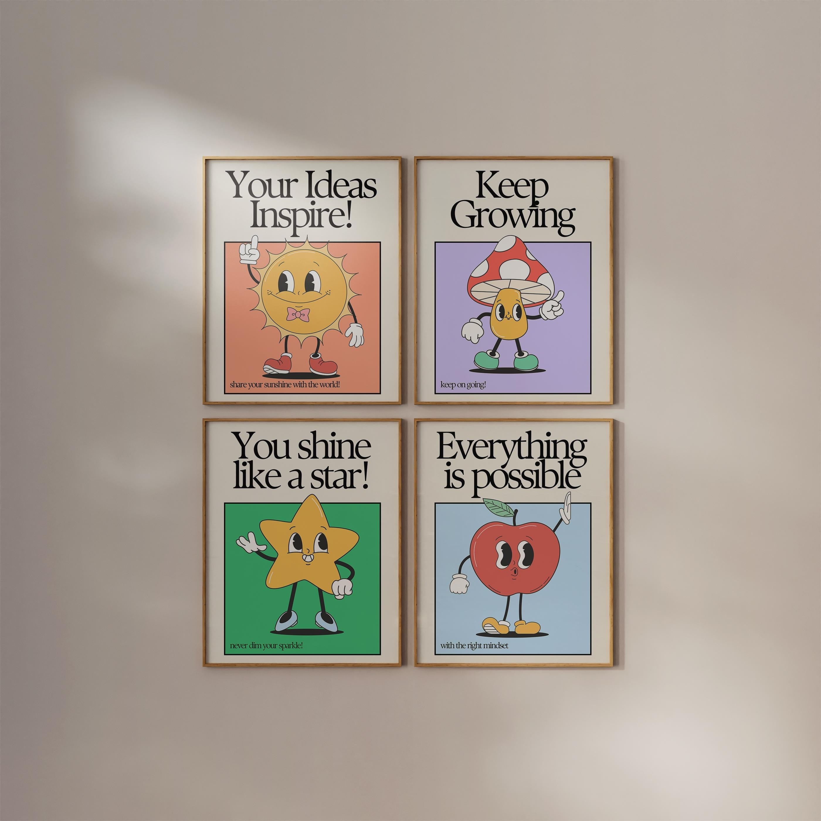 Gallery Wall Set of 4 Kids Digital Art Prints