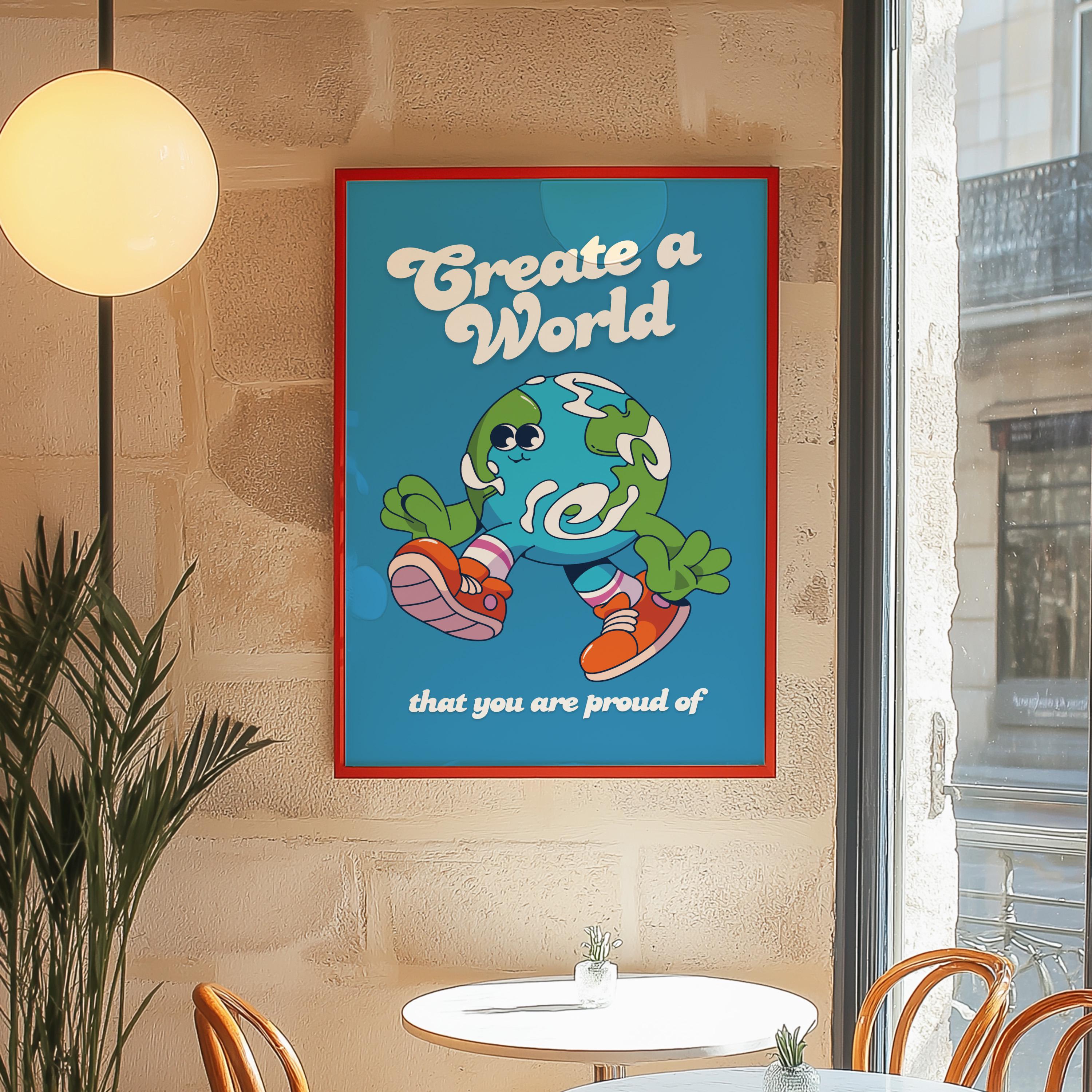 Classroom Art, Kids Room Art, Downloadable Print, Cartoon Art Print, Earth Cartoon Art, Trendy Posters, Vintage Mascot Art, Positive Art