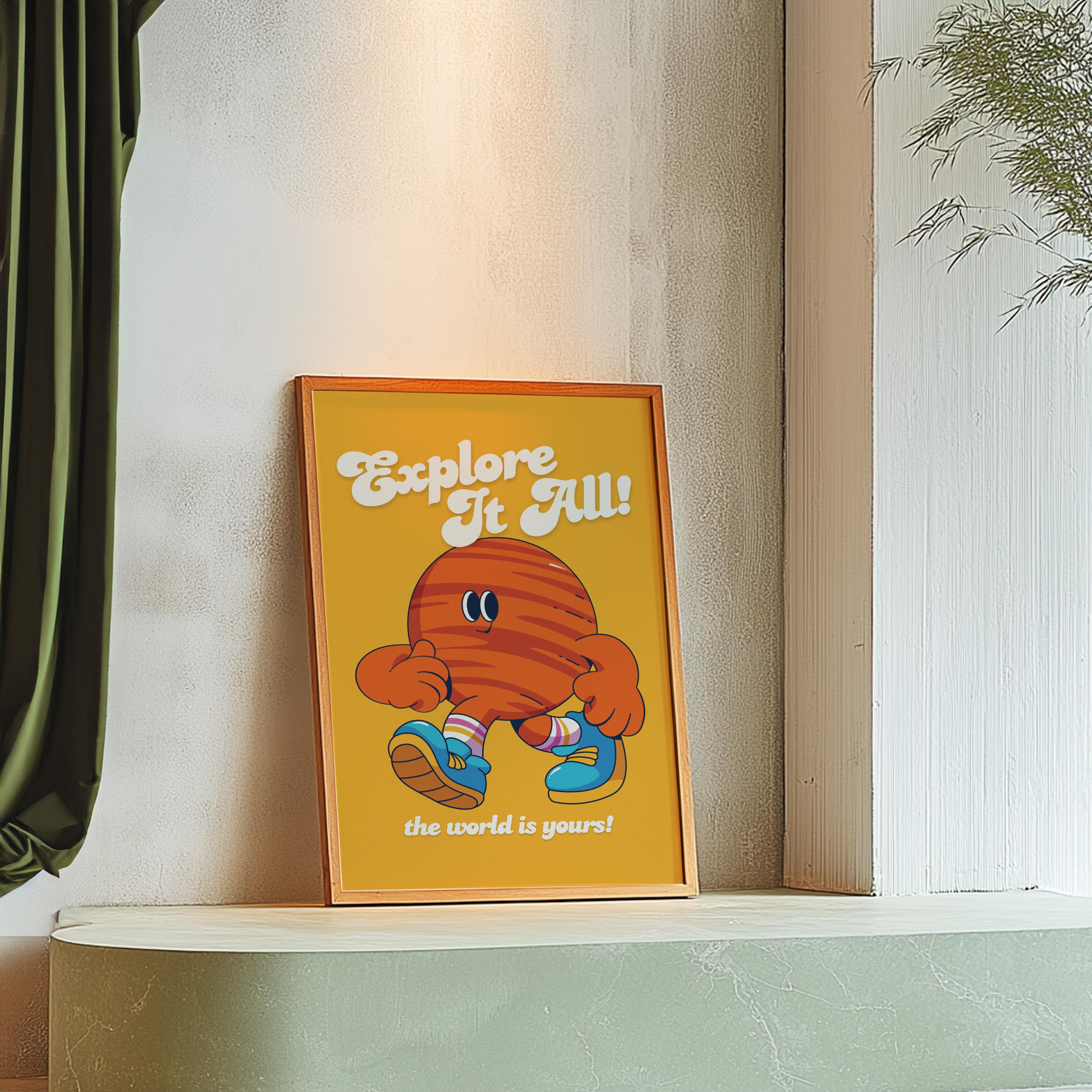 Classroom Art, Kids Room Art, Downloadable Print, Cartoon Art Print, Planets Cartoon Art, Trendy Posters, Vintage Mascot Art, Positive Art
