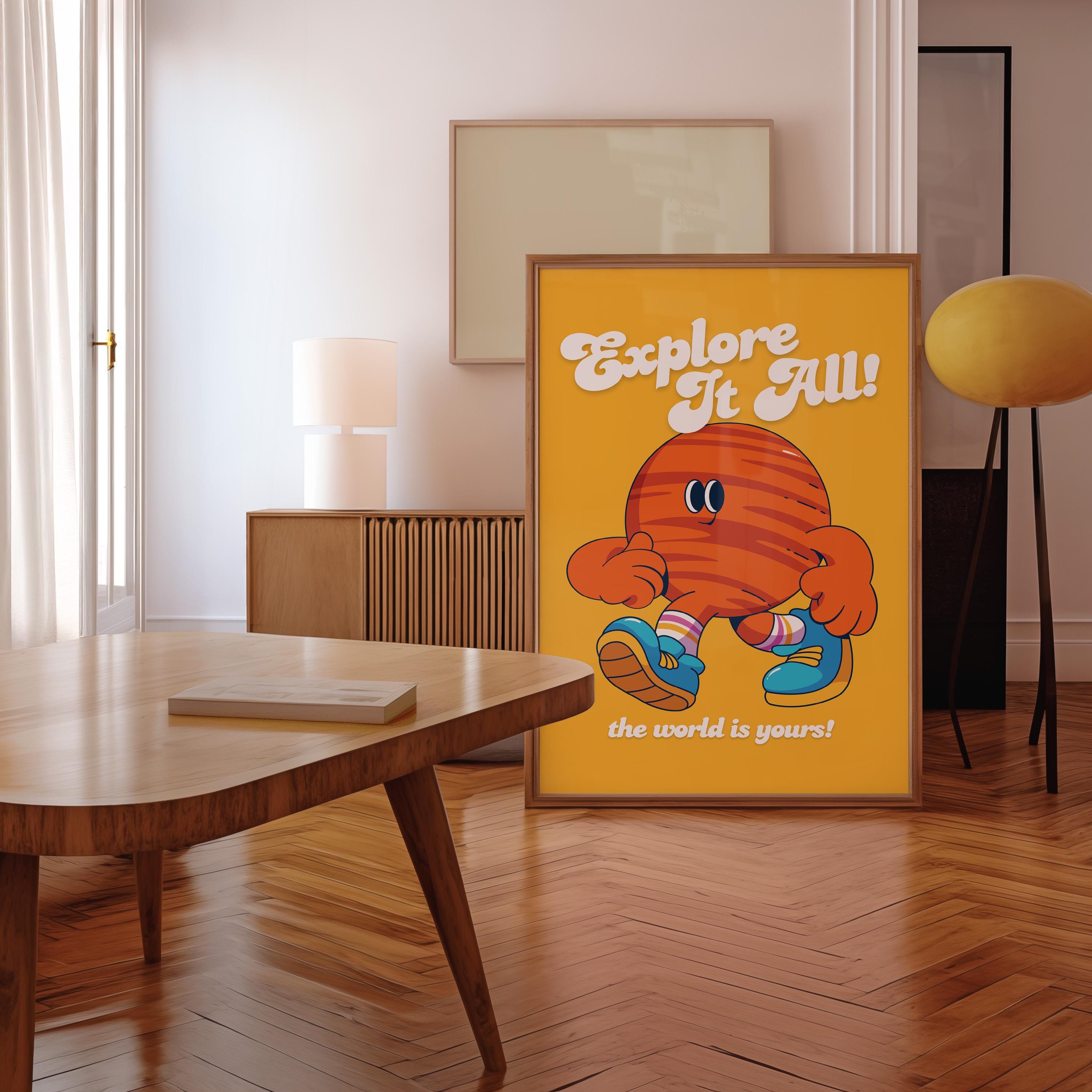 Classroom Art, Kids Room Art, Downloadable Print, Cartoon Art Print, Planets Cartoon Art, Trendy Posters, Vintage Mascot Art, Positive Art