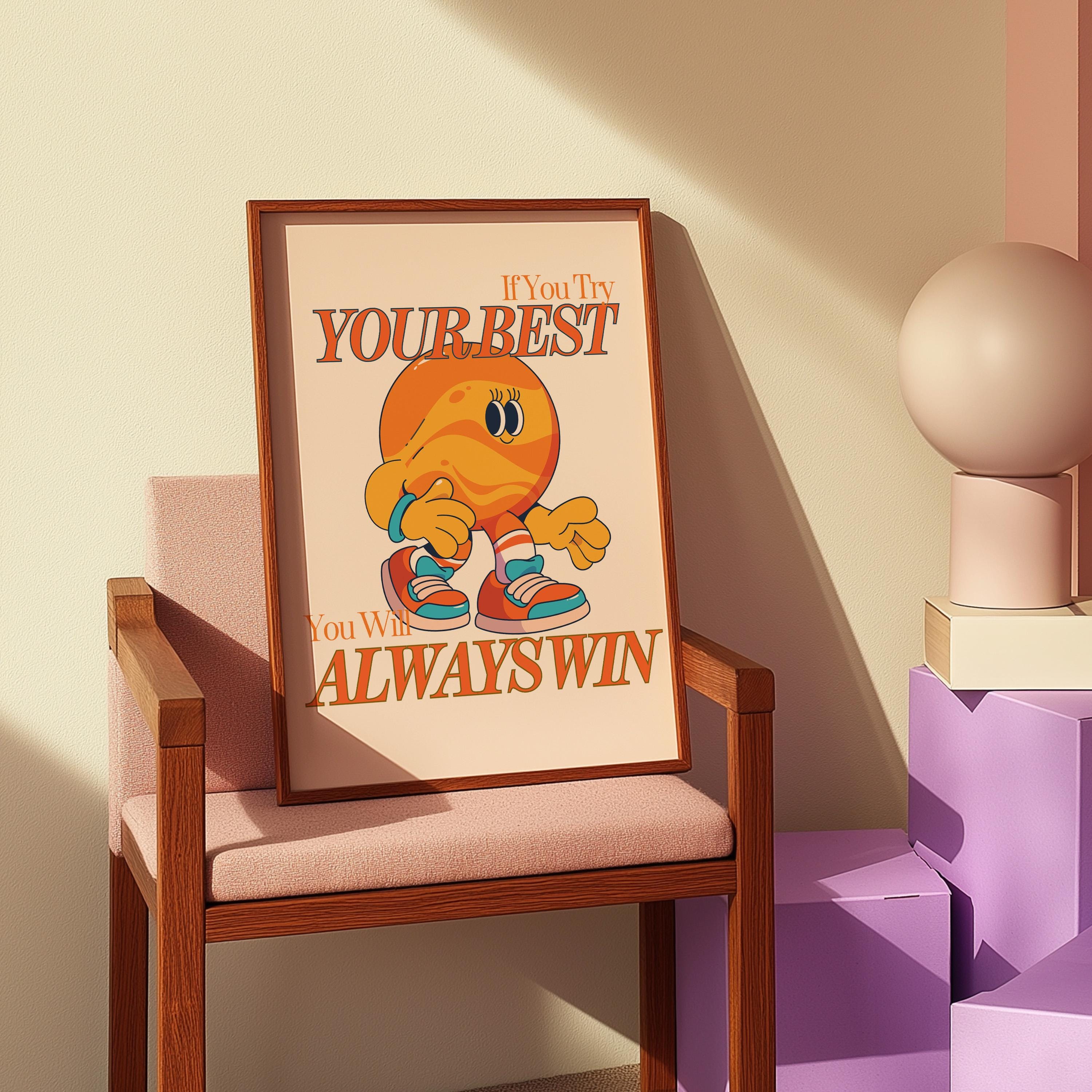 Retro Inspiration Art, Classroom Art, Cute Vintage Print, Planet Cartoon, Kids Mascot Print, Funky Groovy Minimal Retro Poster