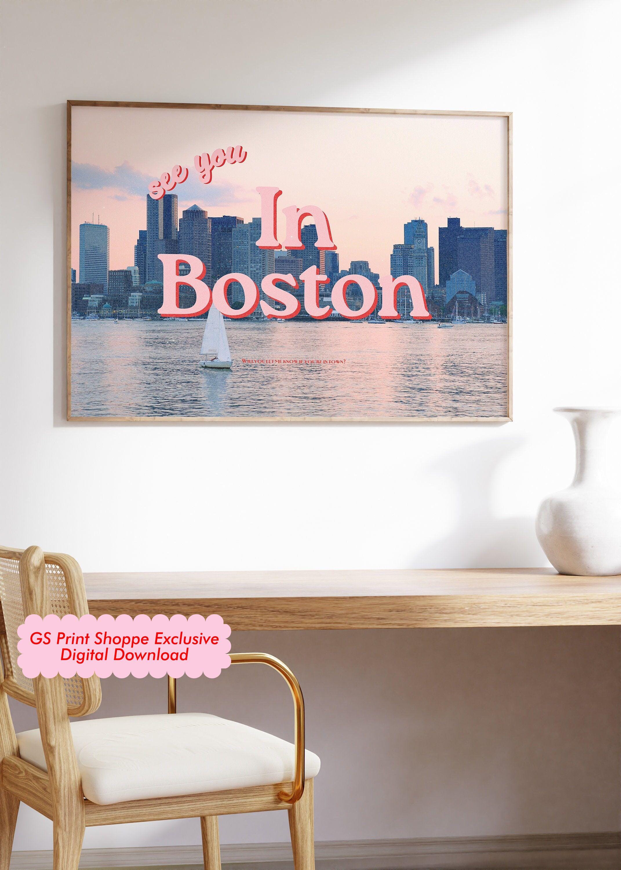 Grainy Retro Print,Digital Art Prints,See you in Boston,Retro Photograph Prints,Retro Photo Art Print,Preppy Art,Trendy Art Print